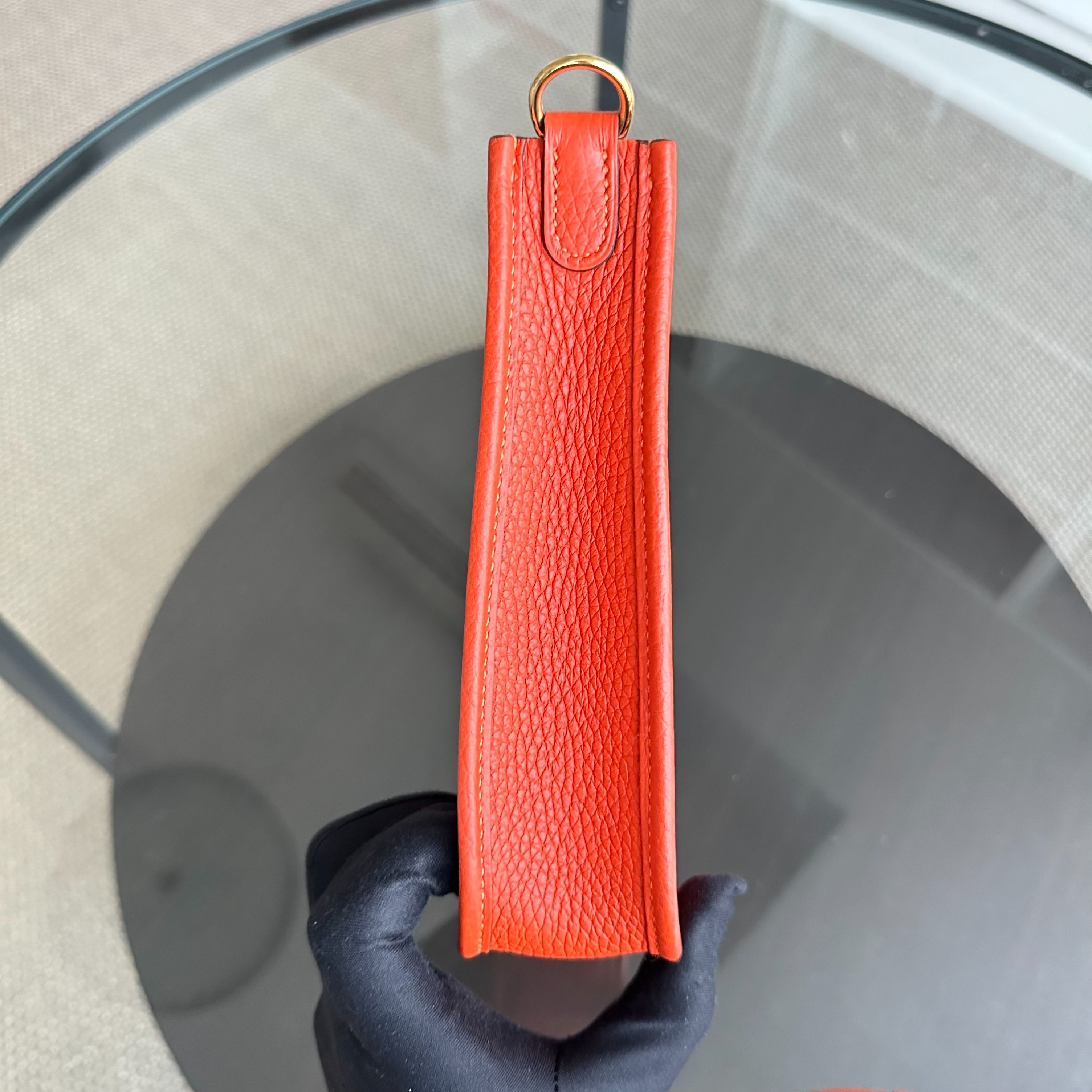 Hermes Mini Evelyn 16 Taurillon Clemence Stamp U Orange GHW - Luxury Evermore