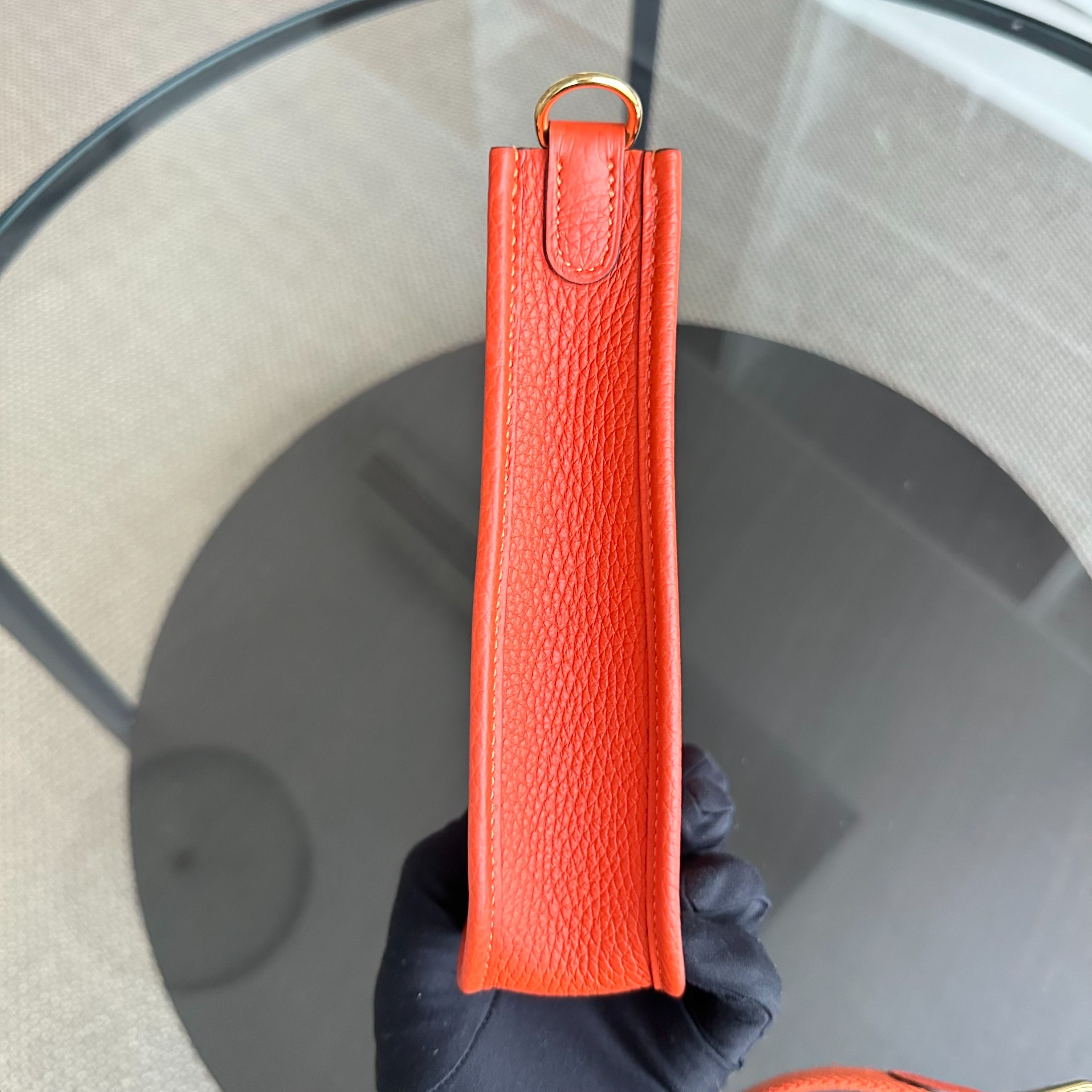 Hermes Mini Evelyn 16 Taurillon Clemence Stamp U Orange GHW - Luxury Evermore