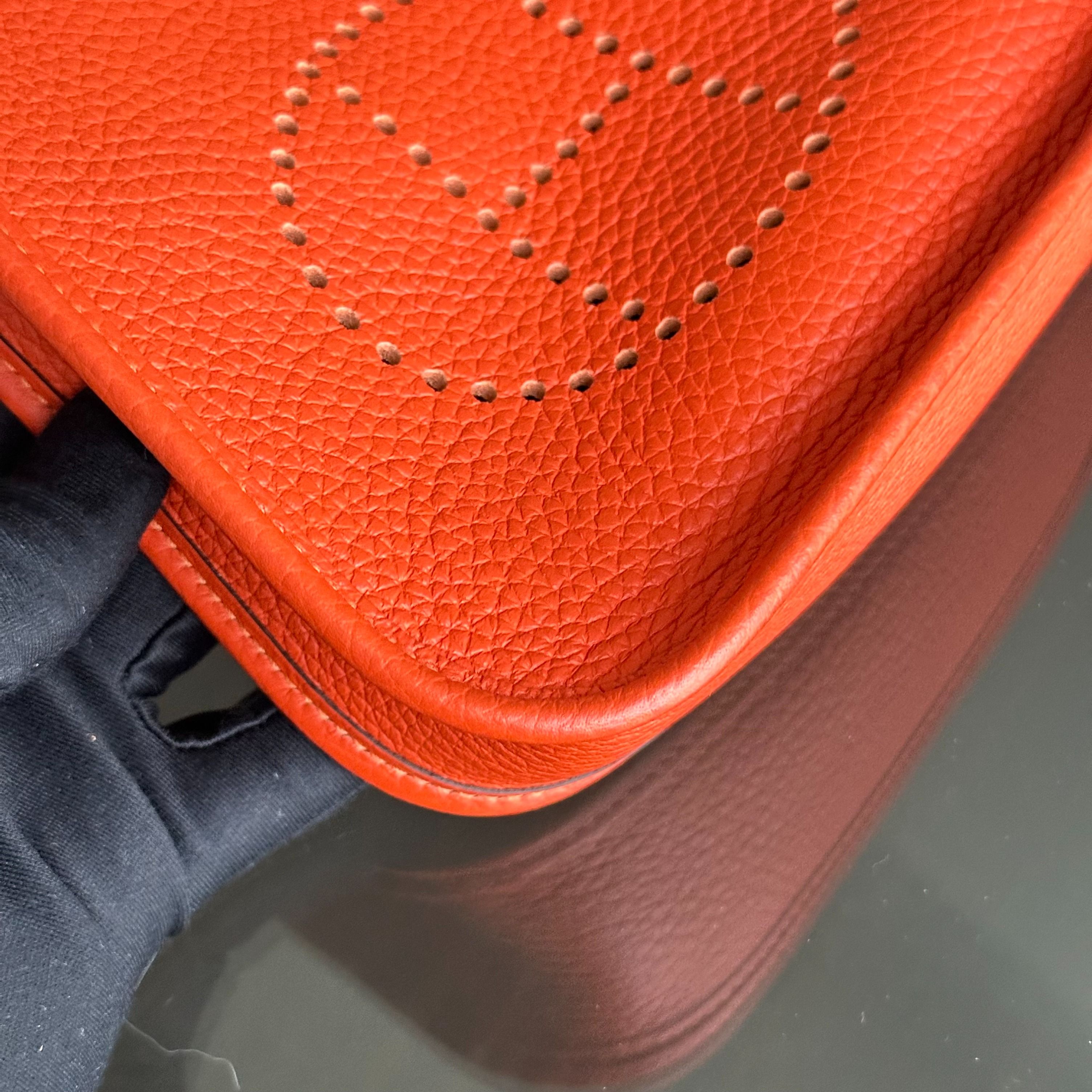 Hermes Mini Evelyn 16 Taurillon Clemence Stamp U Orange GHW - Luxury Evermore