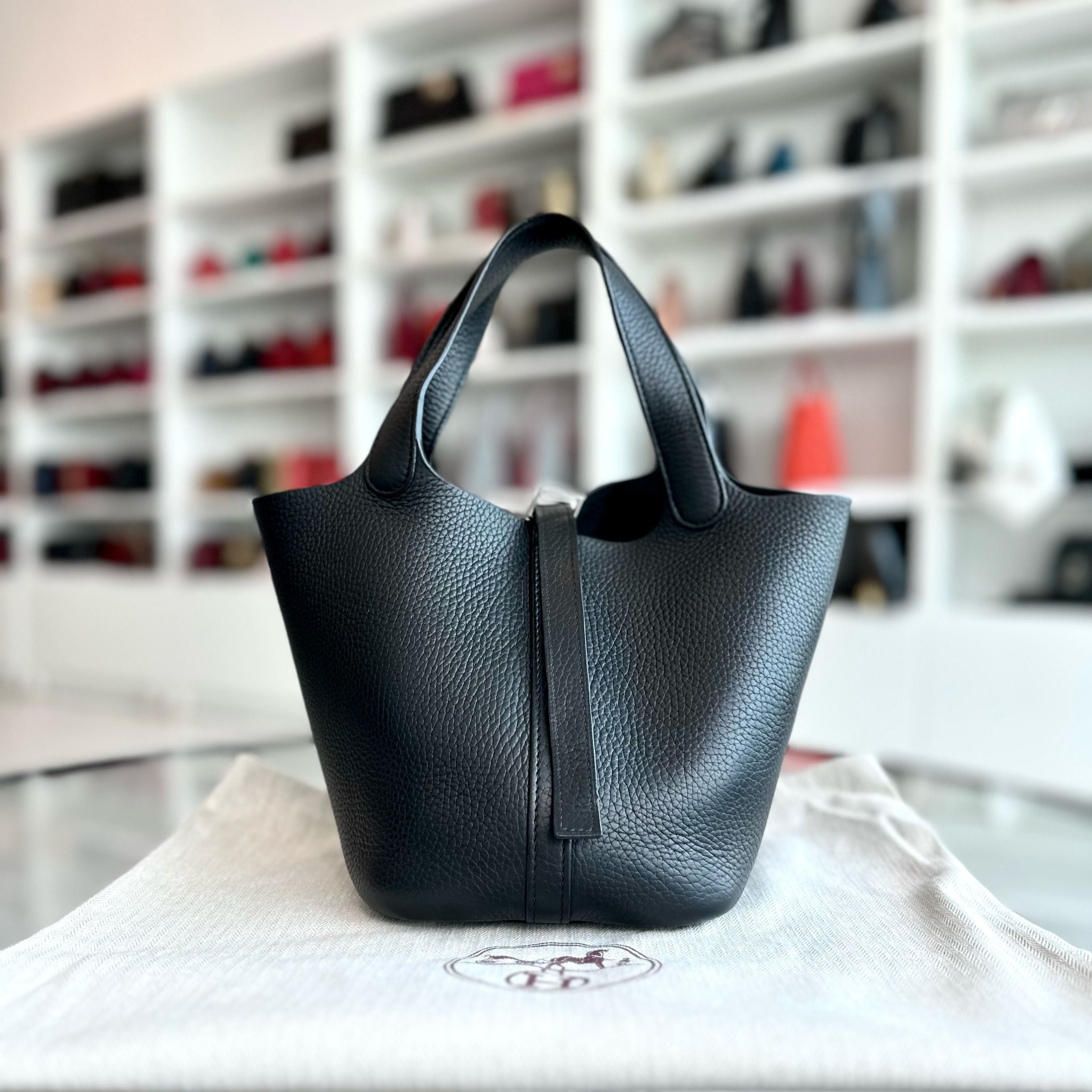 Hermes Picotin 18 Square H Clemence Black SHW - Luxury Evermore