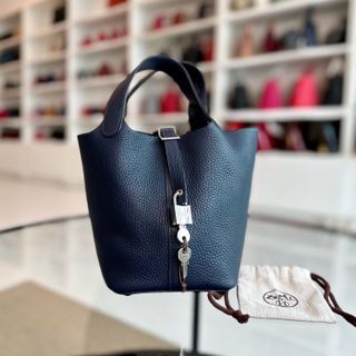 Hermes Picotin 18 X Stamp Dark Blue Taurillon Clemence SHW - Luxury Evermore