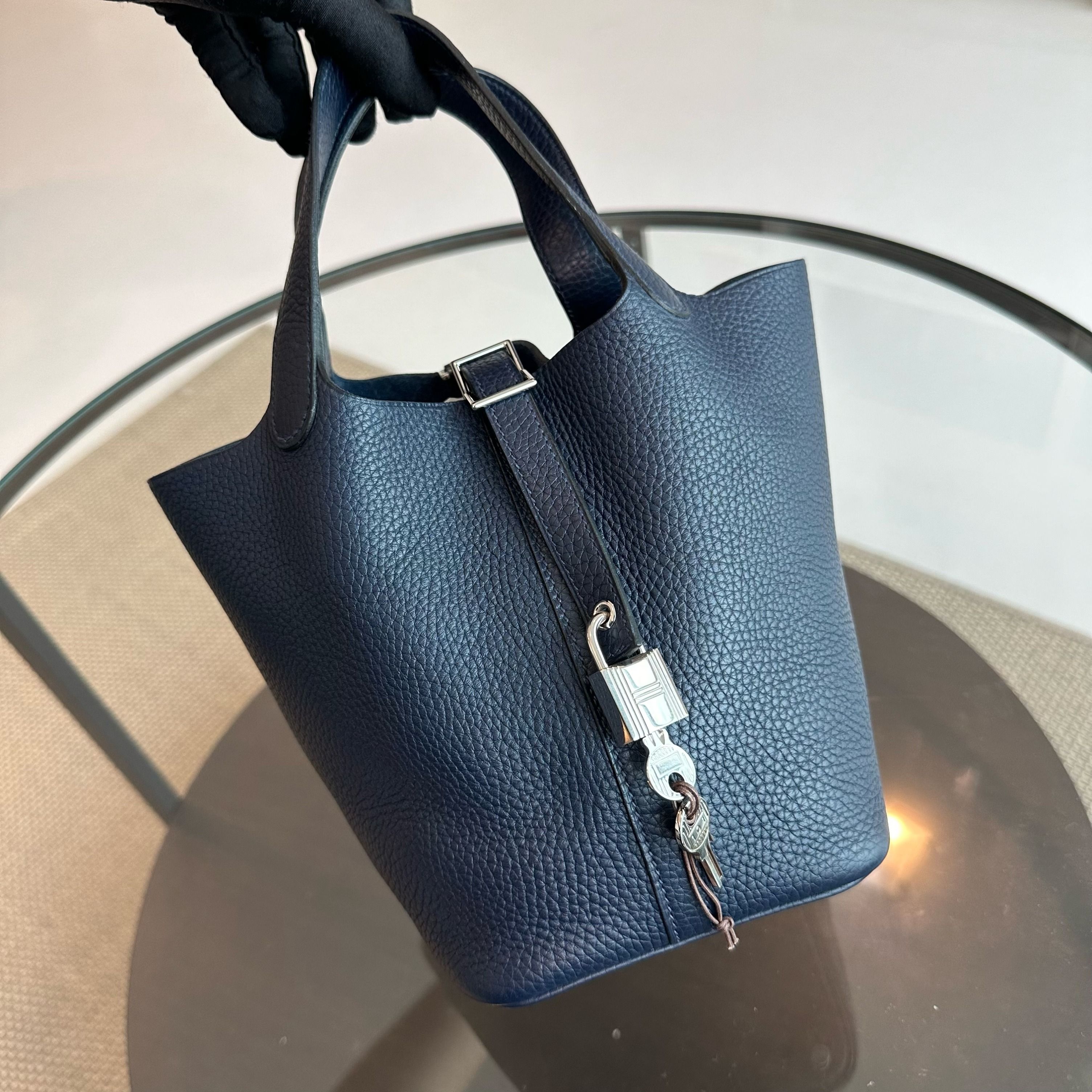 Hermes Picotin 18 X Stamp Dark Blue Taurillon Clemence SHW - Luxury Evermore