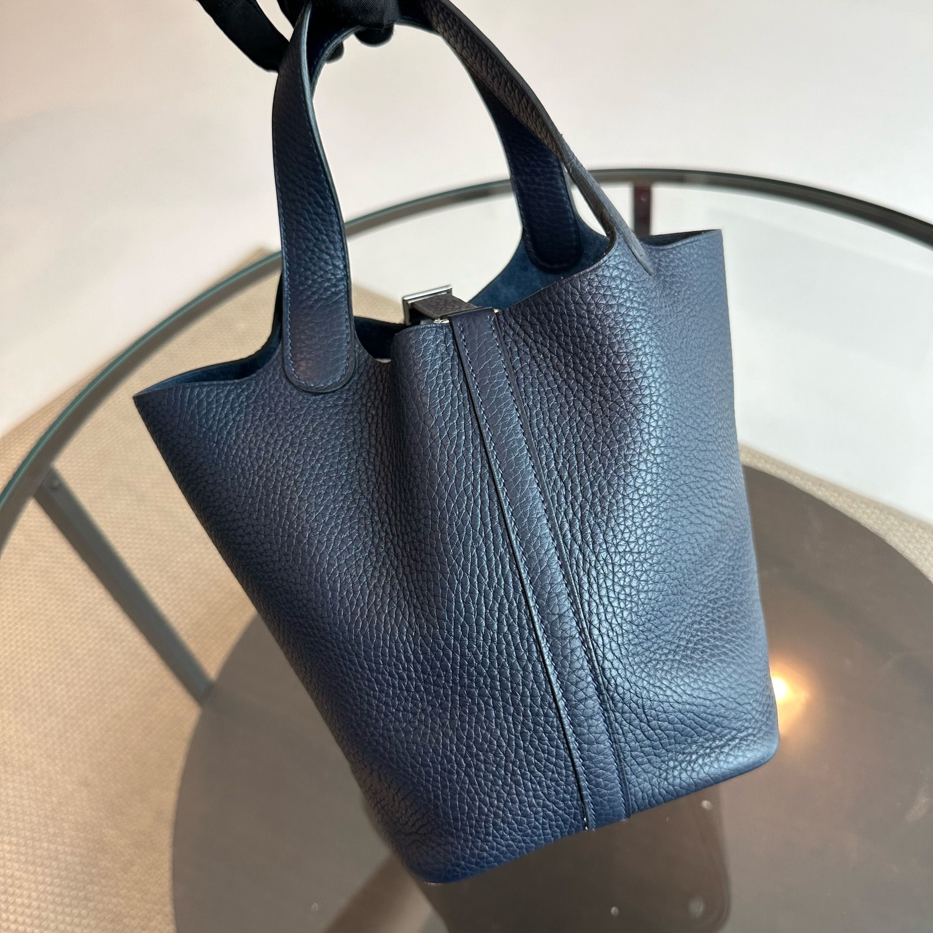 Hermes Picotin 18 X Stamp Dark Blue Taurillon Clemence SHW - Luxury Evermore