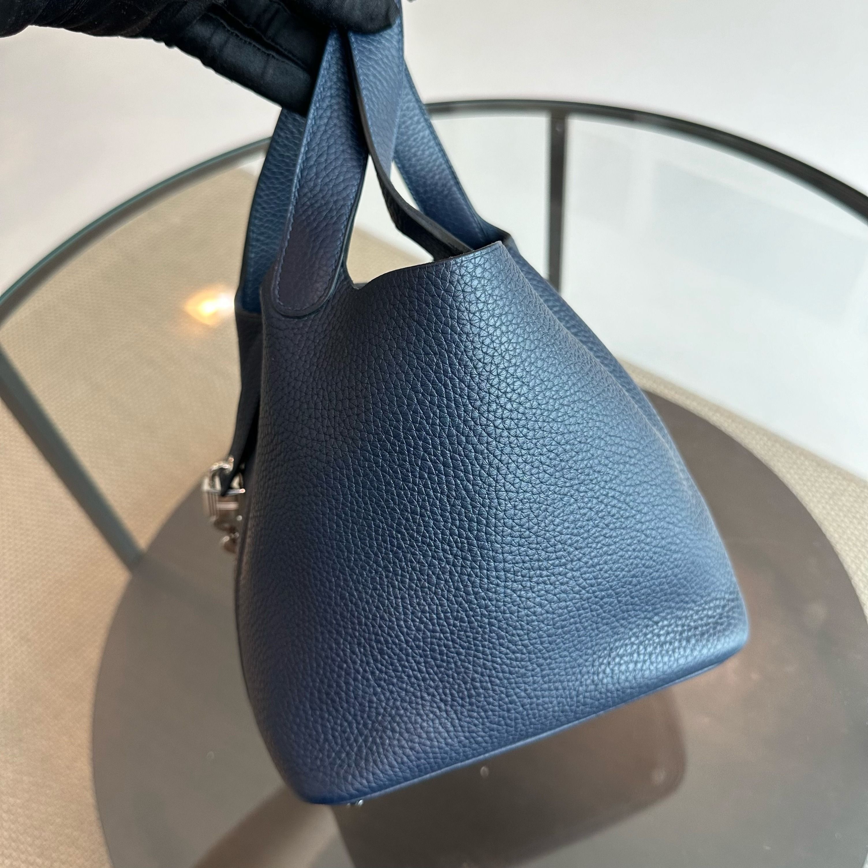 Hermes Picotin 18 X Stamp Dark Blue Taurillon Clemence SHW - Luxury Evermore