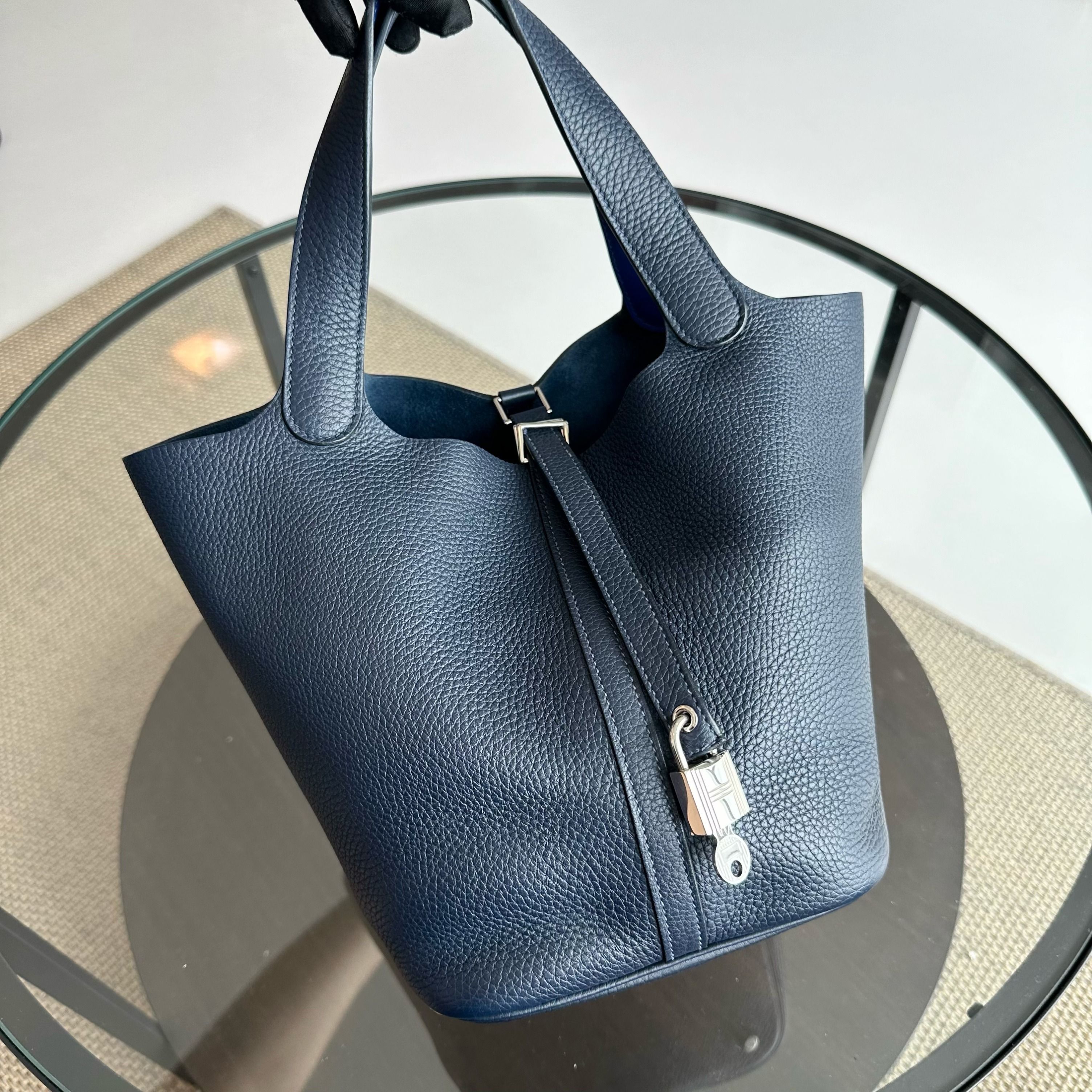 Hermes Picotin 22 Clemence A Stamp 2017 Blue Nuit Bleu Two Tone - Luxury Evermore