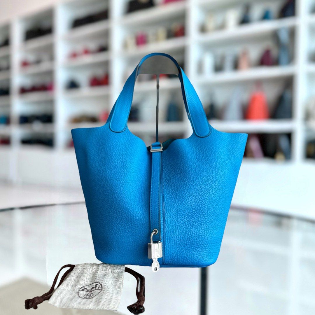 Hermes Picotin 22 Clemence Stamp X Blue SHW - Luxury Evermore