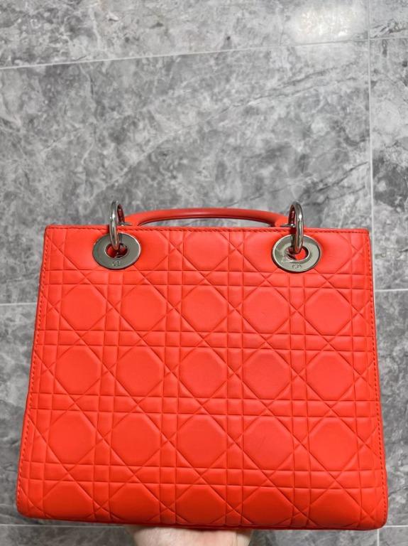 Lady Dior Medium Cannage Lambskin Leather Orange with Gold Hardware - Luxury Evermore