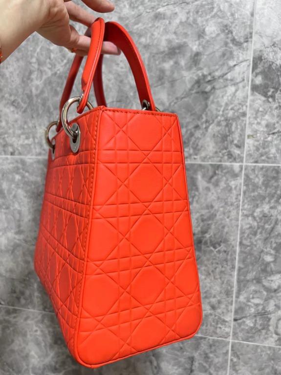 Lady Dior Medium Cannage Lambskin Leather Orange with Gold Hardware - Luxury Evermore