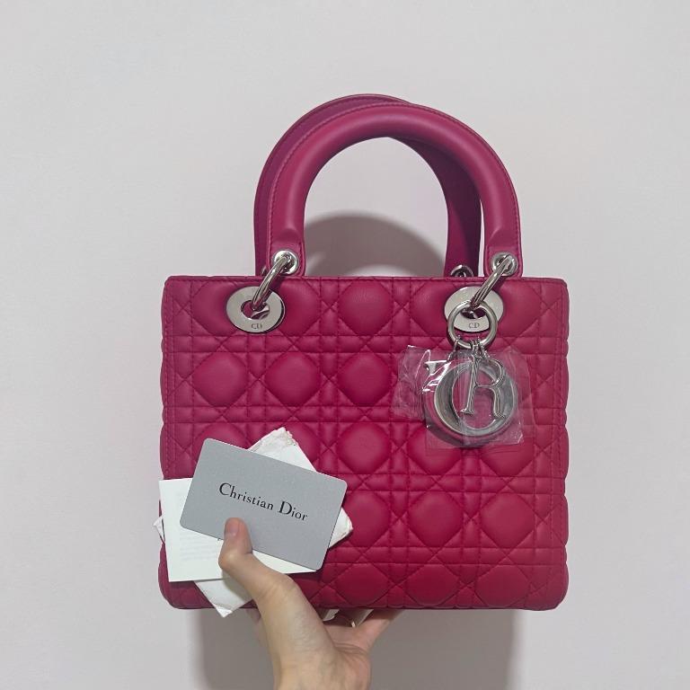 Lady Dior Medium Red Lambskin with Silver Hardware - Luxury Evermore