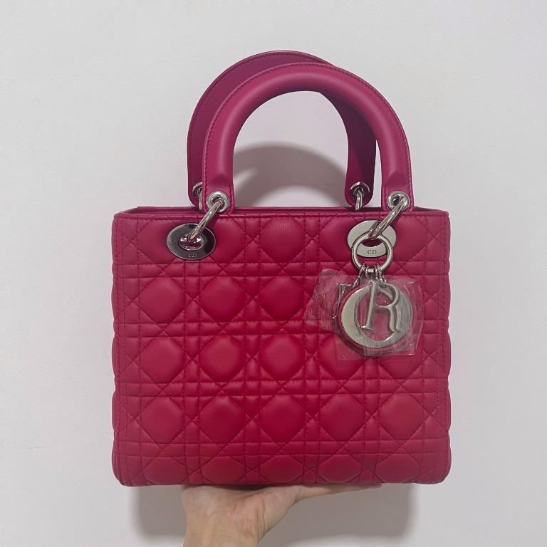 Lady Dior Medium Red Lambskin with Silver Hardware - Luxury Evermore