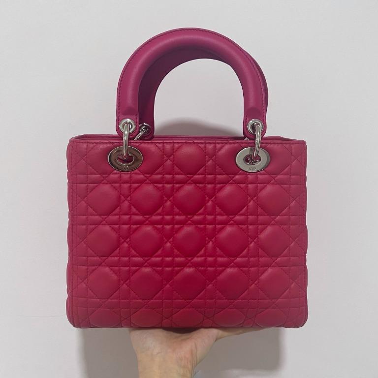 Lady Dior Medium Red Lambskin with Silver Hardware - Luxury Evermore