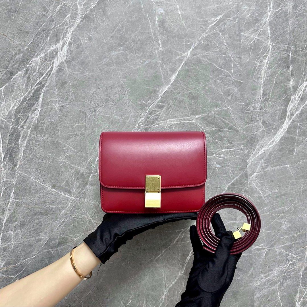 *Like New* Celine Box Small Classic Burgundy Calfskin GHW - Luxury Evermore