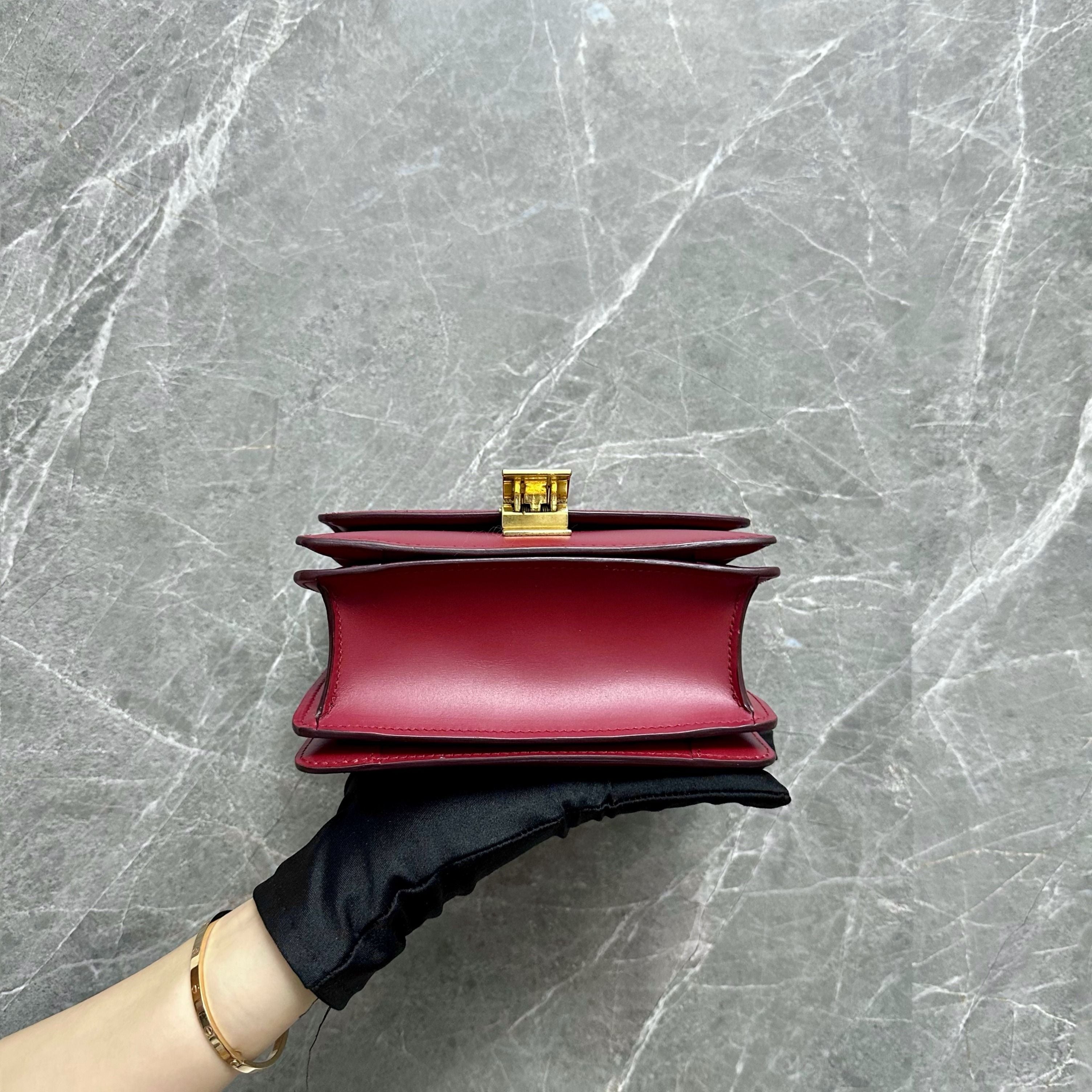 *Like New* Celine Box Small Classic Burgundy Calfskin GHW - Luxury Evermore