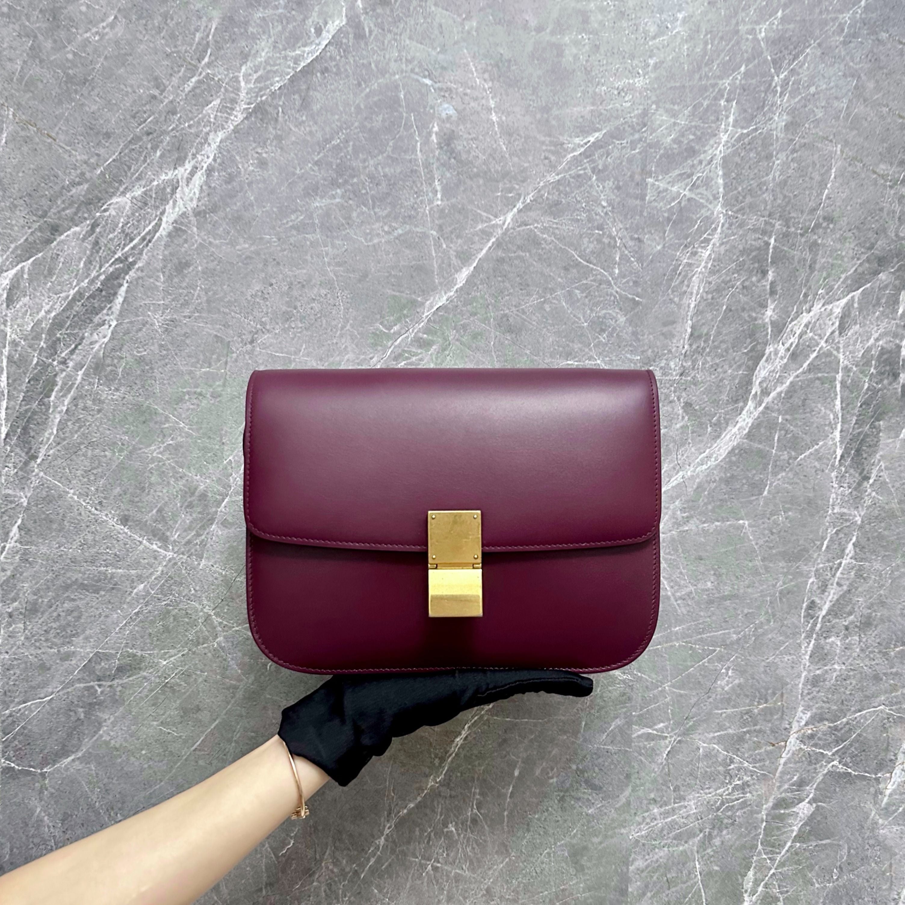 *Like New* Celine Classic Box Medium Burgundy Calfskin Leather - Luxury Evermore