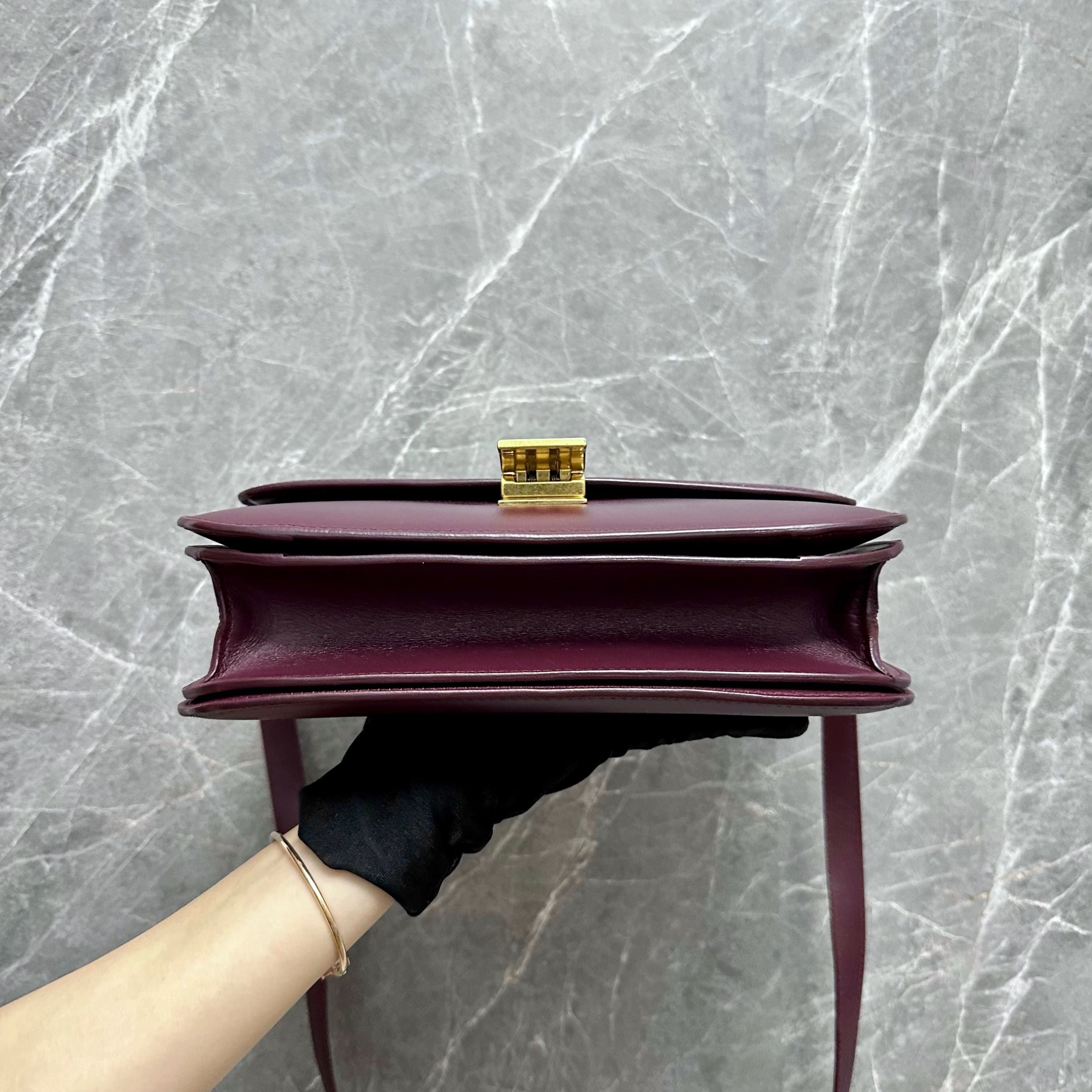 *Like New* Celine Classic Box Medium Burgundy Calfskin Leather - Luxury Evermore