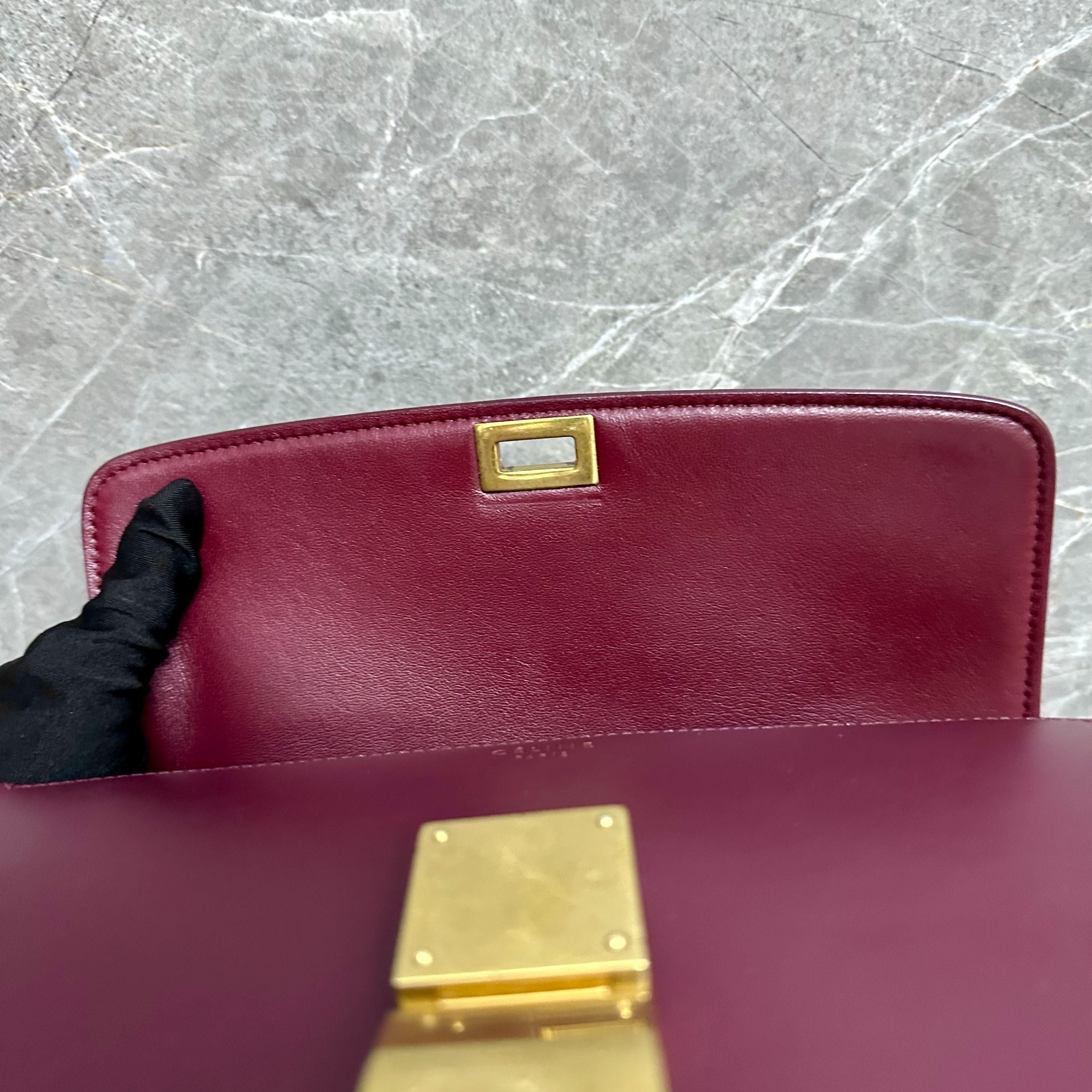 *Like New* Celine Classic Box Medium Burgundy Calfskin Leather - Luxury Evermore