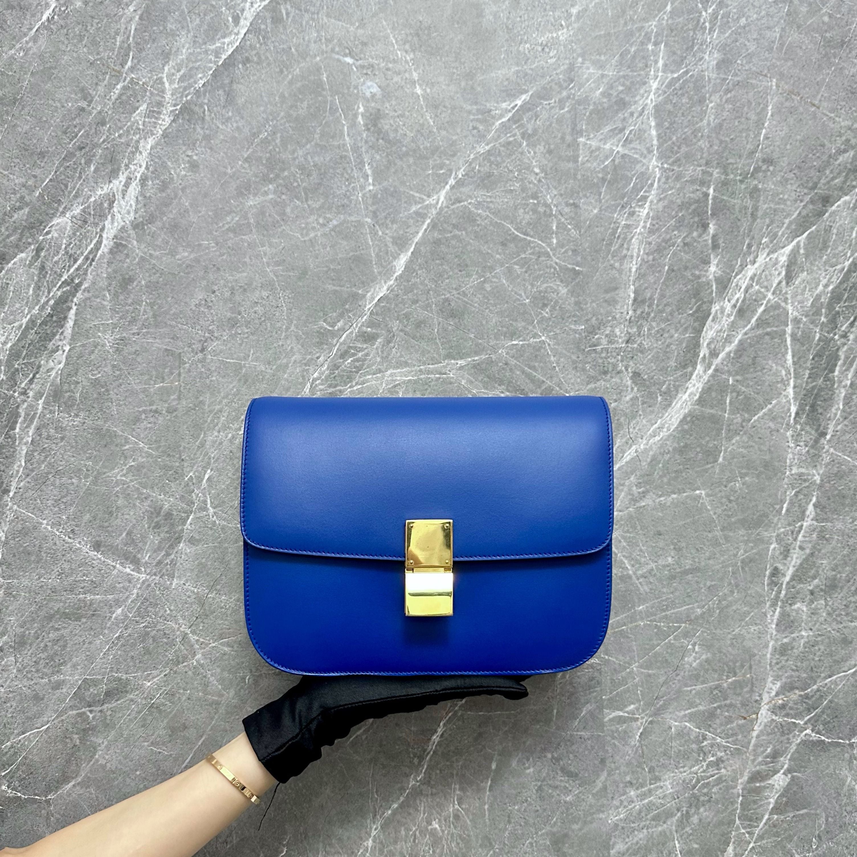 *Like New* Celine Classic Box Medium Smooth Leather Blue GHW - Luxury Evermore