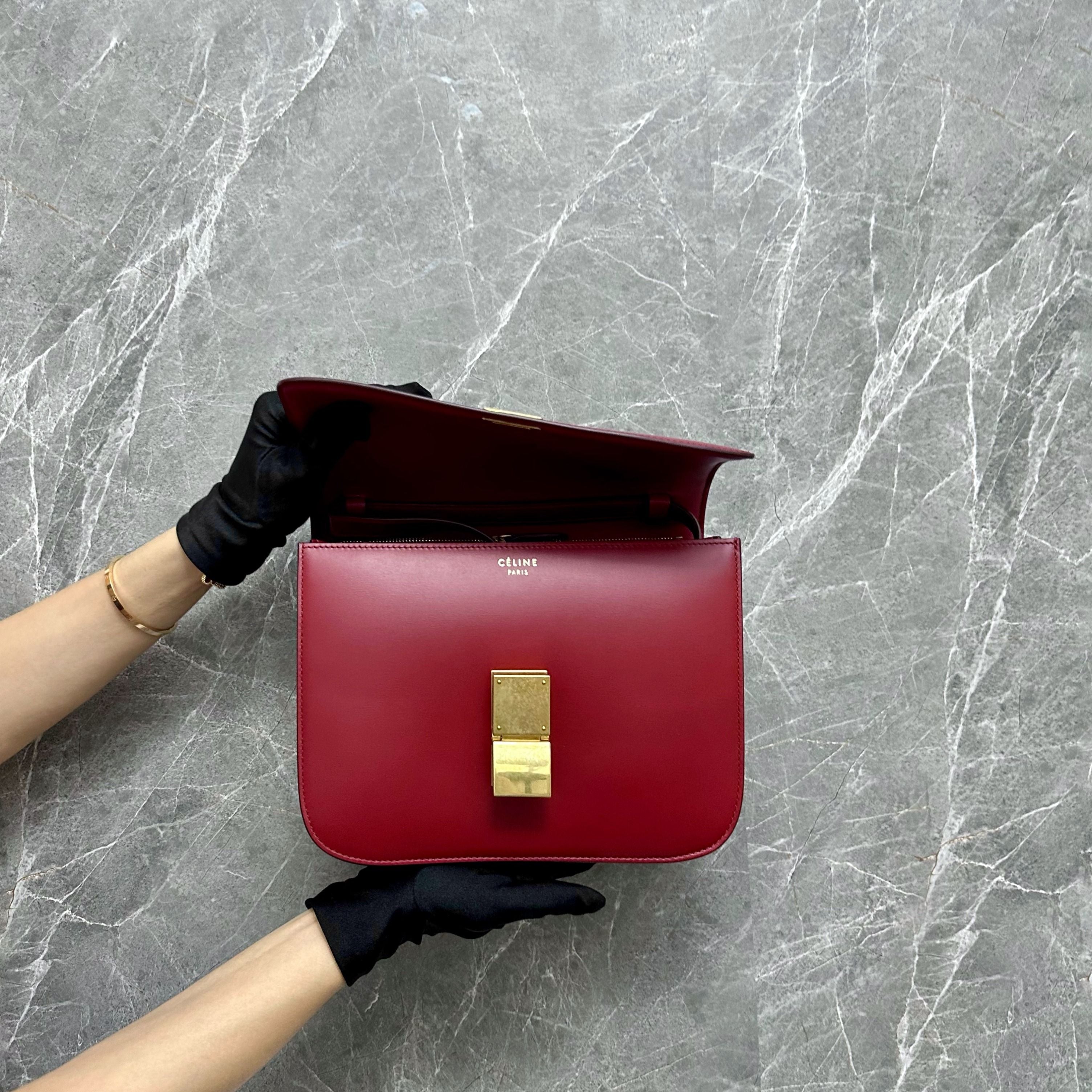 *Like New* Celine Classic Box Smooth Calfskin Red GHW - Luxury Evermore