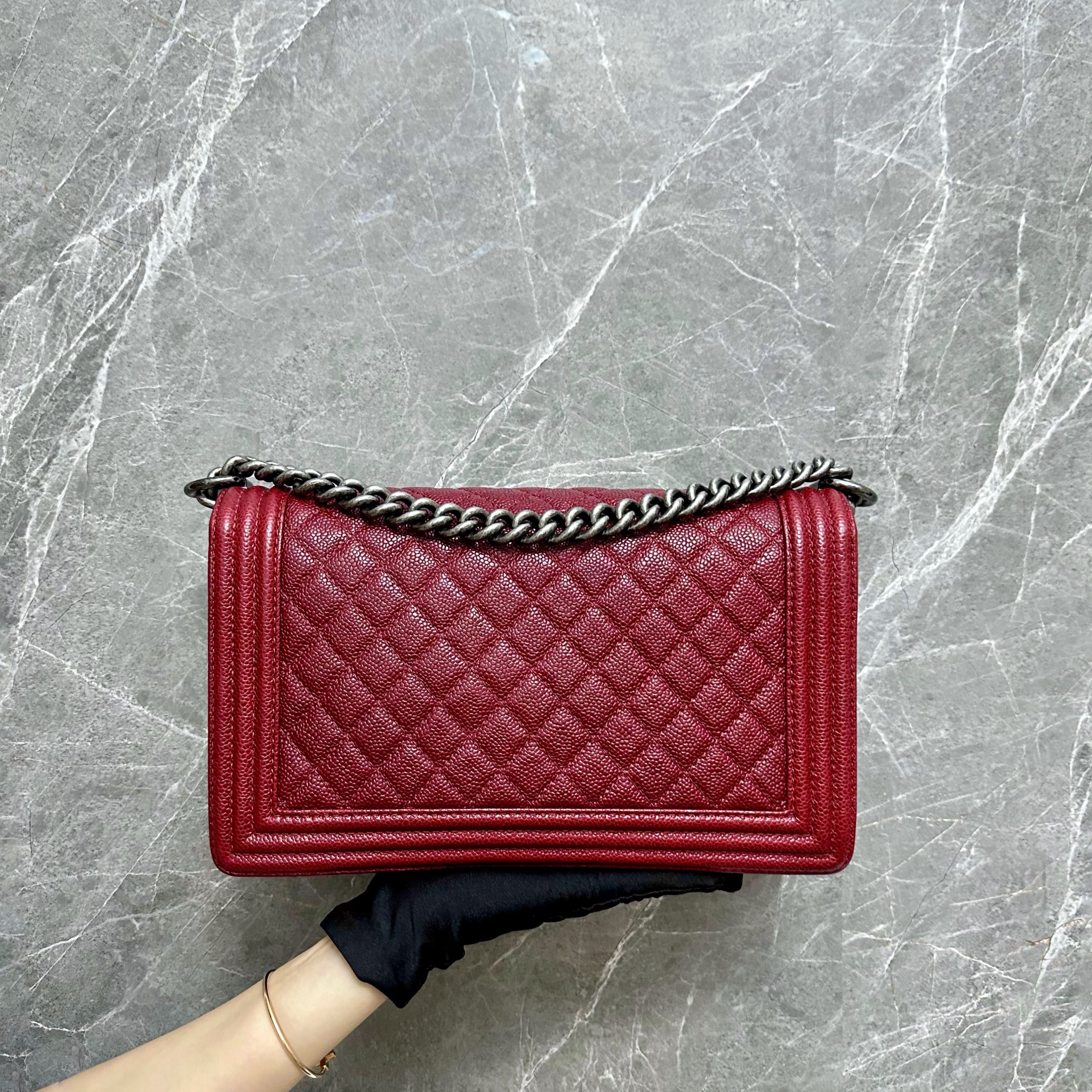 *Like New* Chanel Caviar Boy New Medium Burgundy SHW No 19 - Luxury Evermore