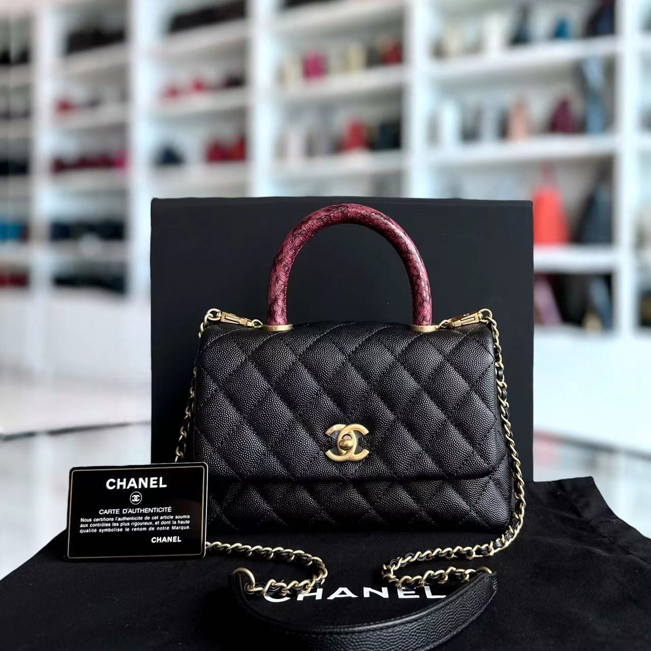 *Like New* Chanel Caviar Coco Handle Small Quilted Calfskin Exotic Handle Black GHW No 26 - Luxury Evermore