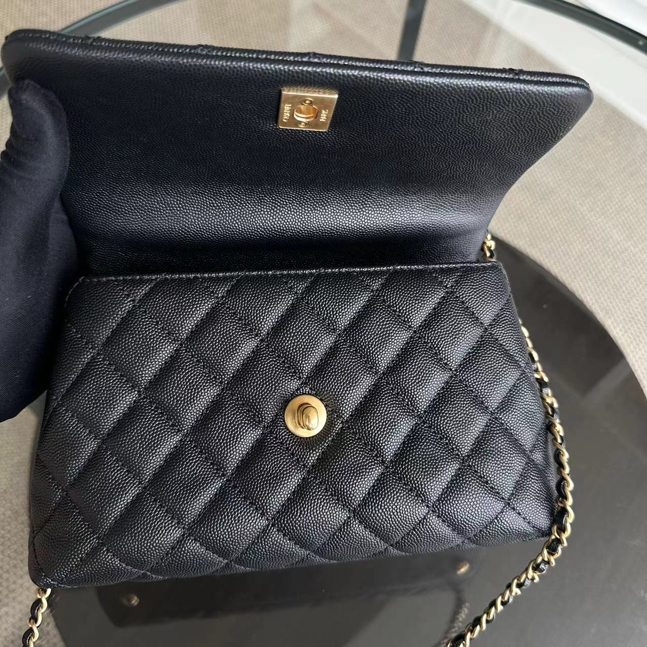 *Like New* Chanel Caviar Coco Handle Small Quilted Calfskin Exotic Handle Black GHW No 26 - Luxury Evermore