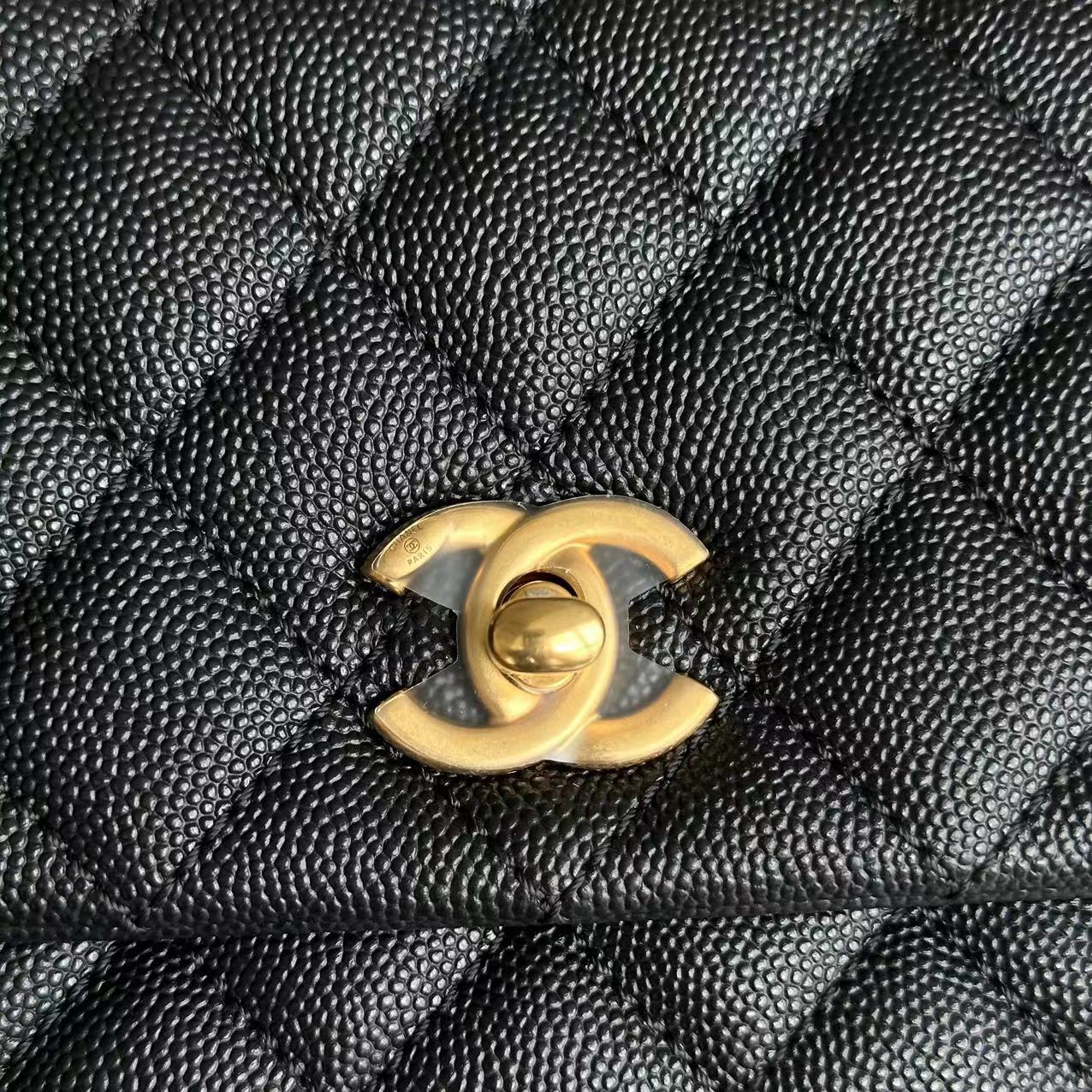 *Like New* Chanel Caviar Coco Handle Small Quilted Calfskin Exotic Handle Black GHW No 26 - Luxury Evermore