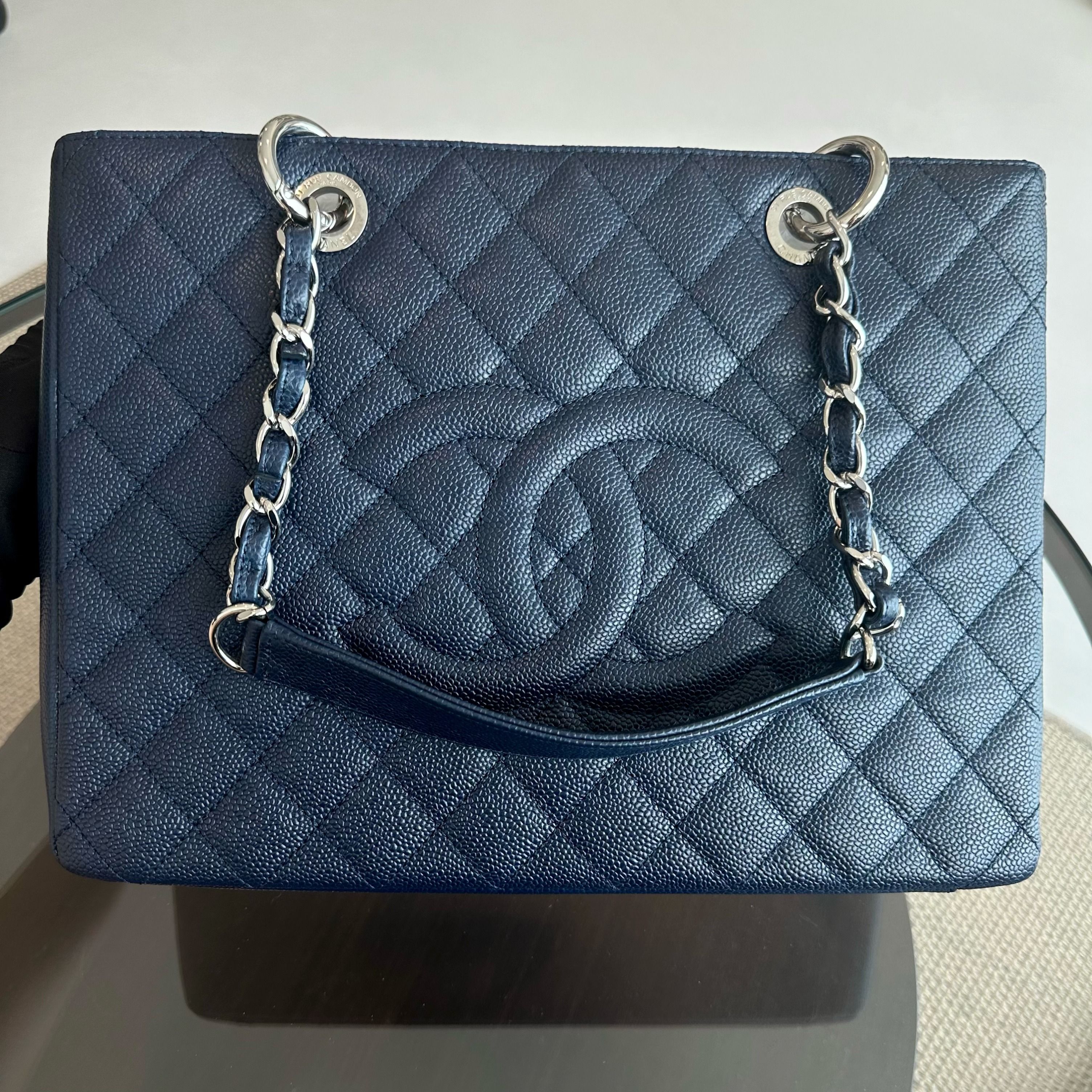 *Like New* Chanel Caviar GST Grand Shopping Tote Dark Blue No 19 - Luxury Evermore