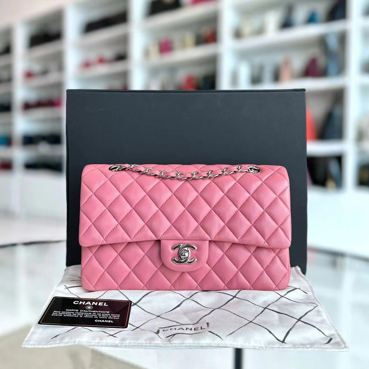 *Like New* Chanel Medium Classic Flap 25CM Double Flap Quilted Lambskin Silver Hardware Series 18 - Luxury Evermore