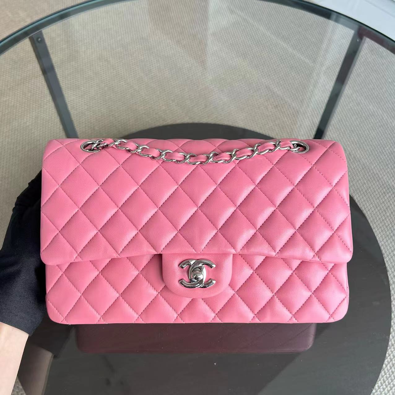 *Like New* Chanel Medium Classic Flap 25CM Double Flap Quilted Lambskin Silver Hardware Series 18 - Luxury Evermore