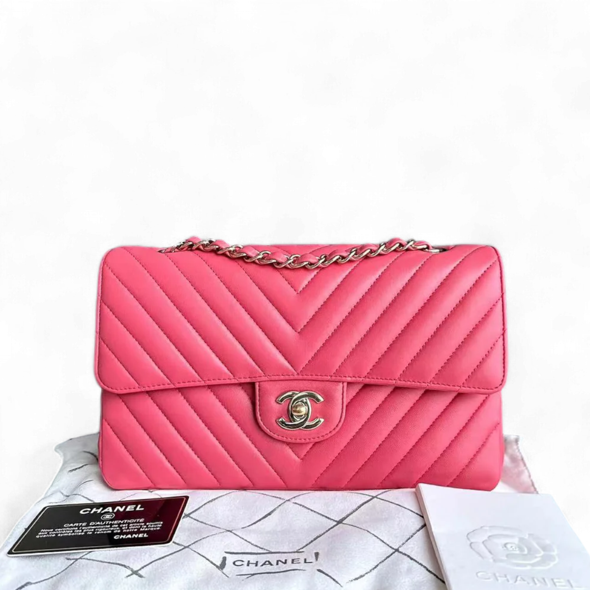 *Like New* Medium Chevron Lambskin Coral Pink Golden Hardware Series 24