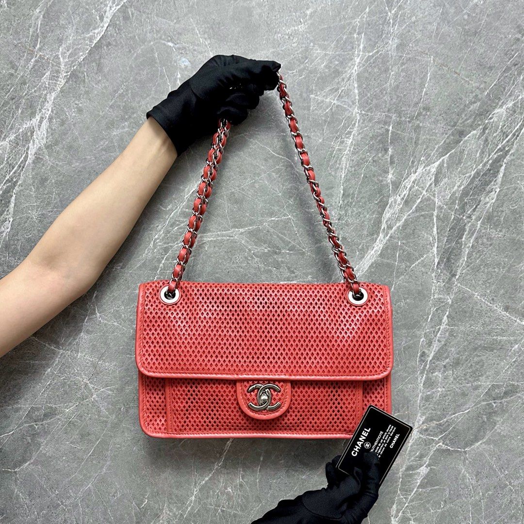 *Like New* Chanel Mesh Chain Flap Red Calfskin Bag No 17 - Luxury Evermore