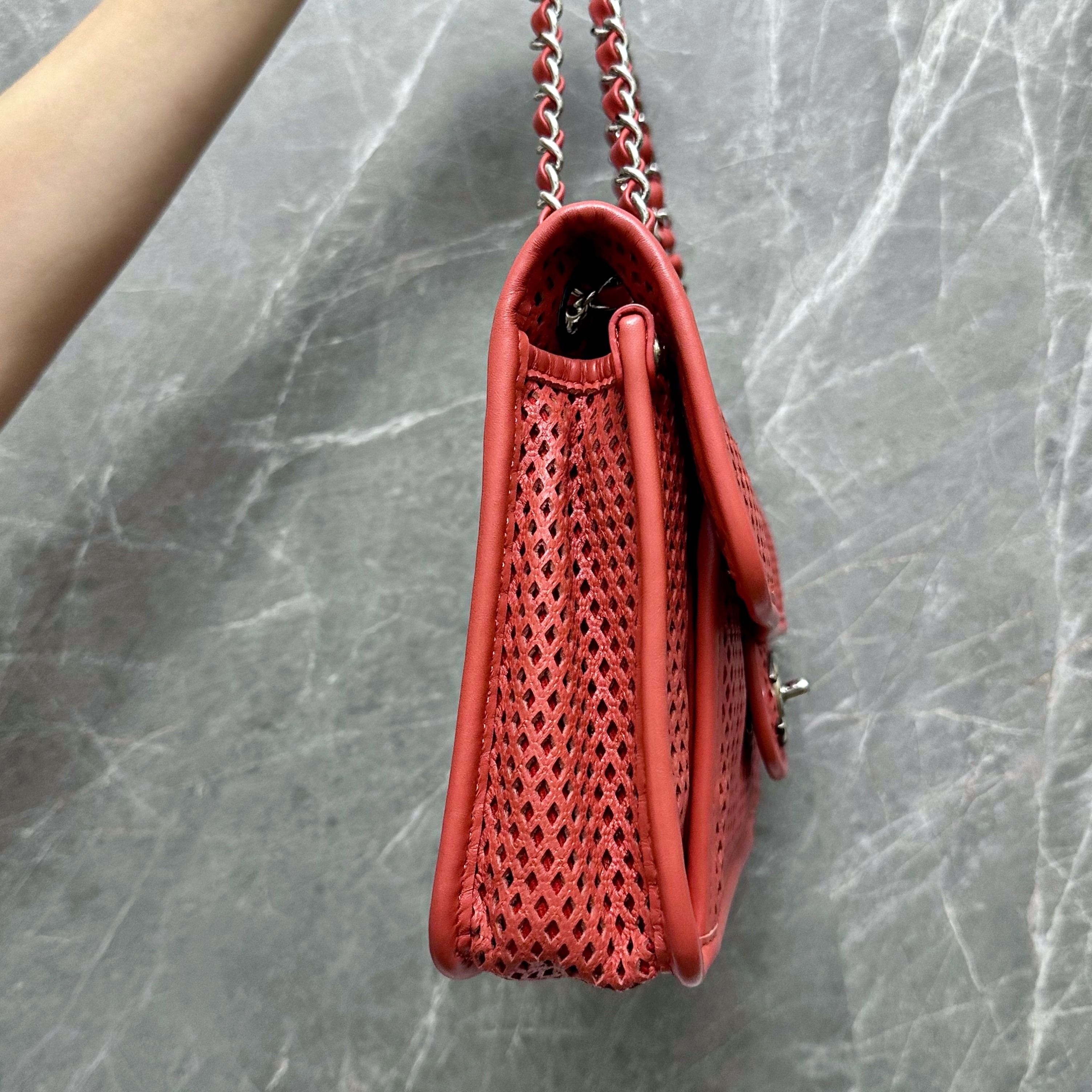 *Like New* Chanel Mesh Chain Flap Red Calfskin Bag No 17 - Luxury Evermore