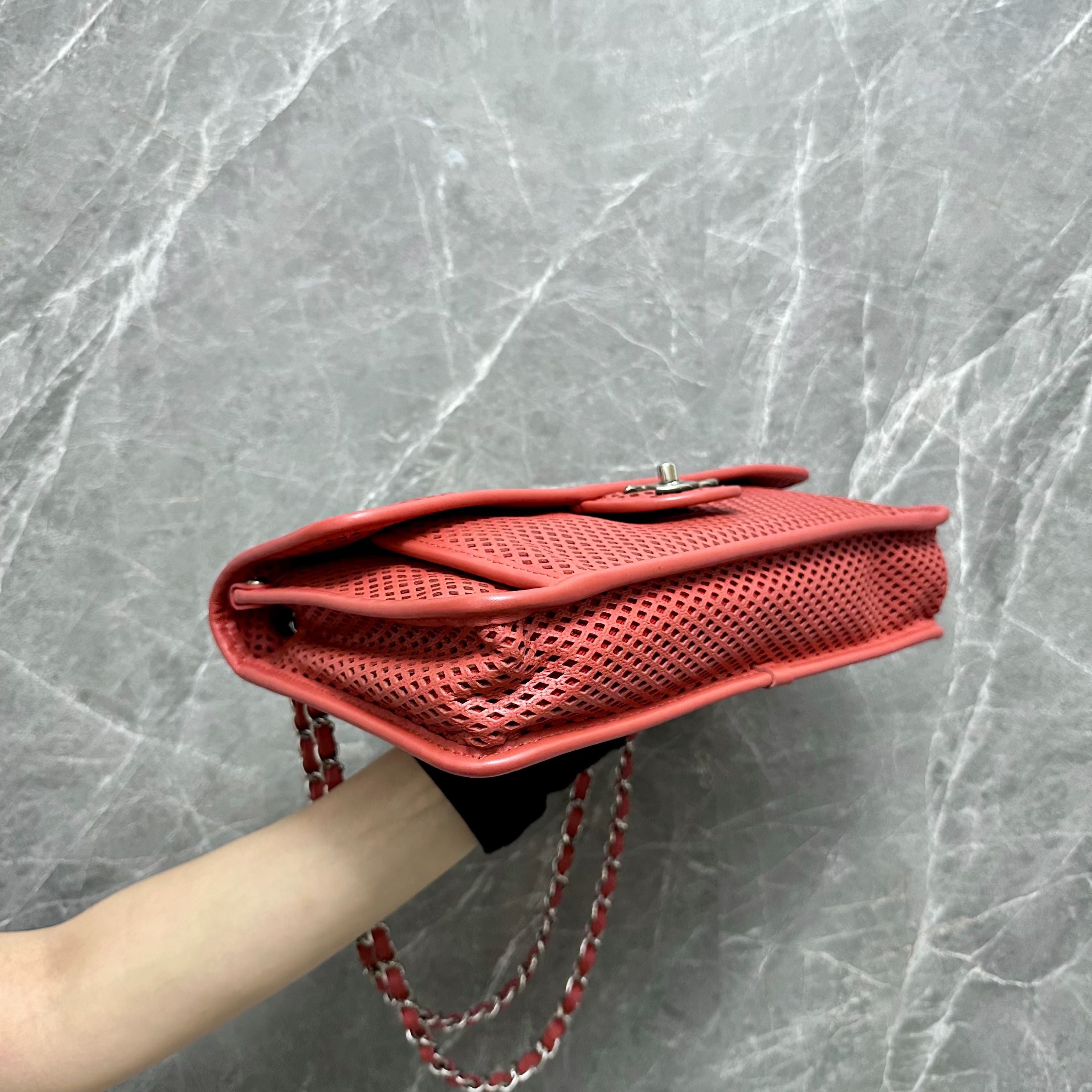 *Like New* Chanel Mesh Chain Flap Red Calfskin Bag No 17 - Luxury Evermore