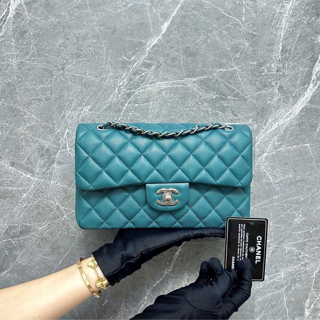 *Like New* Chanel Small Classic Flap Caviar Green SHW No 24 - Luxury Evermore