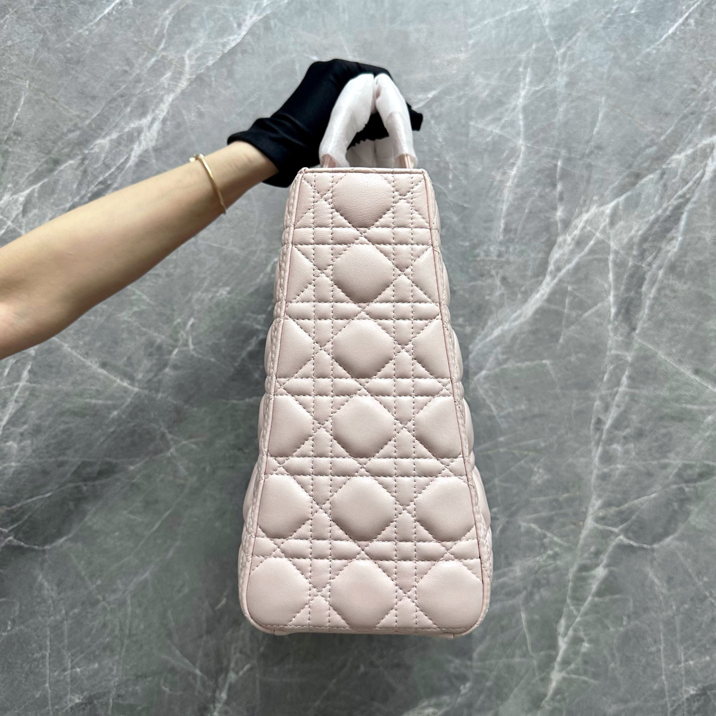 *Like New* Dior Lady Large Lambskin Sakura Pink LGHW - Luxury Evermore