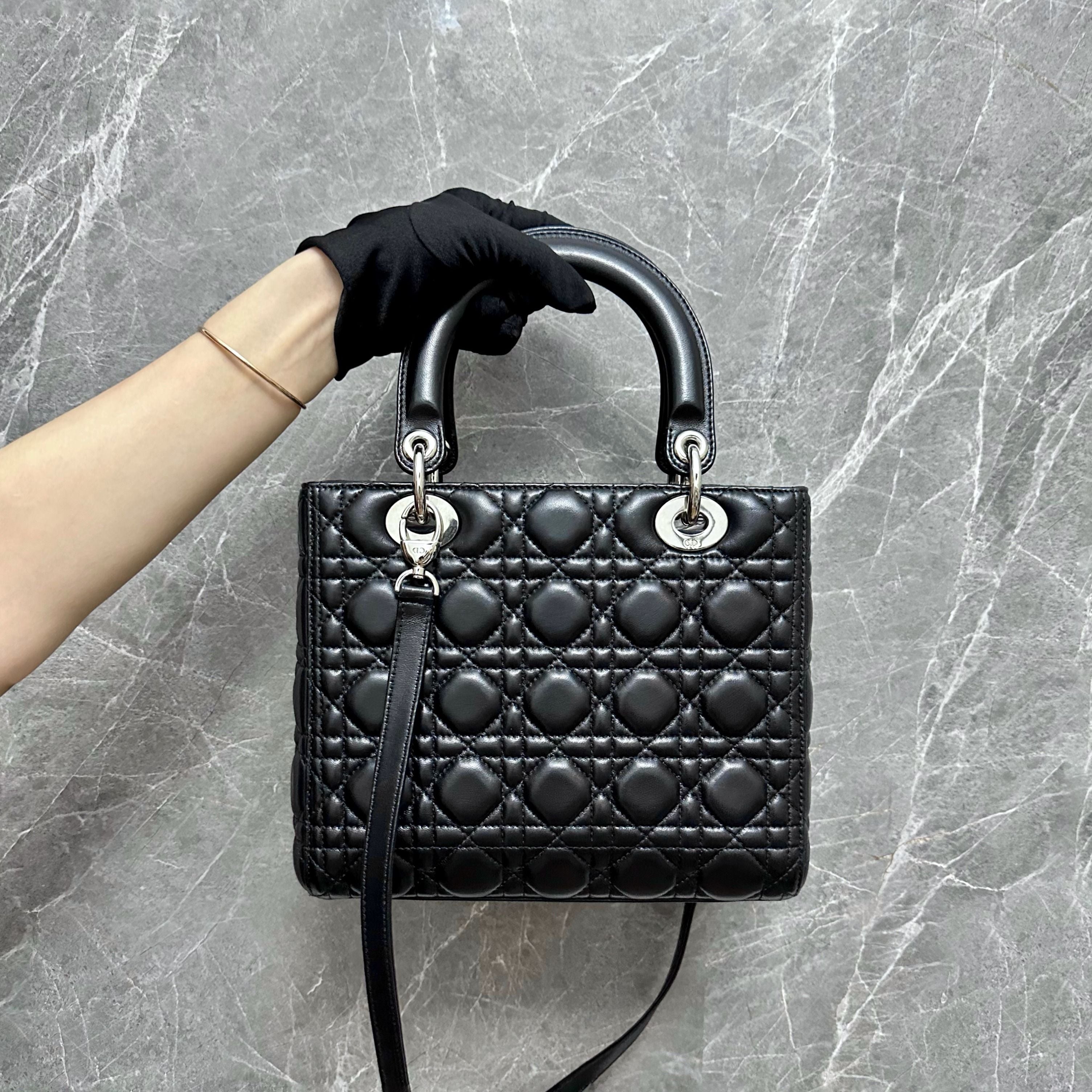 *Like New* Dior Lady Medium Black Lambskin SHW - Luxury Evermore