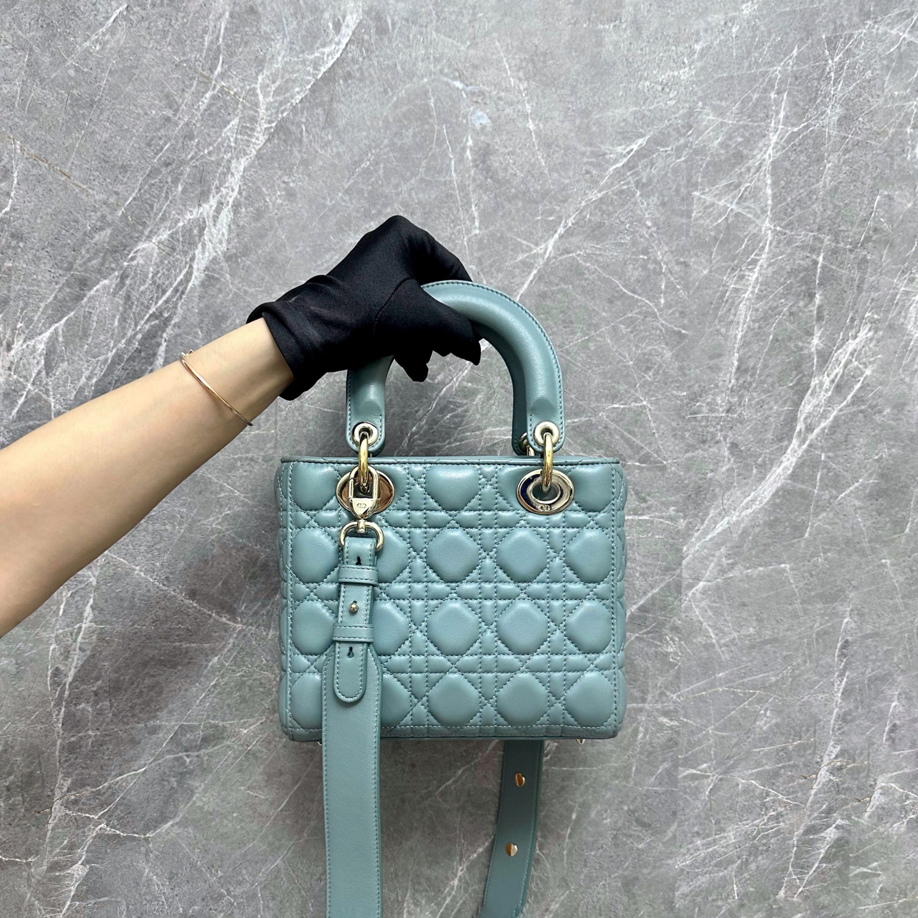 *Like New* Dior Lady Small ABC Lambskin Blue GHW - Luxury Evermore