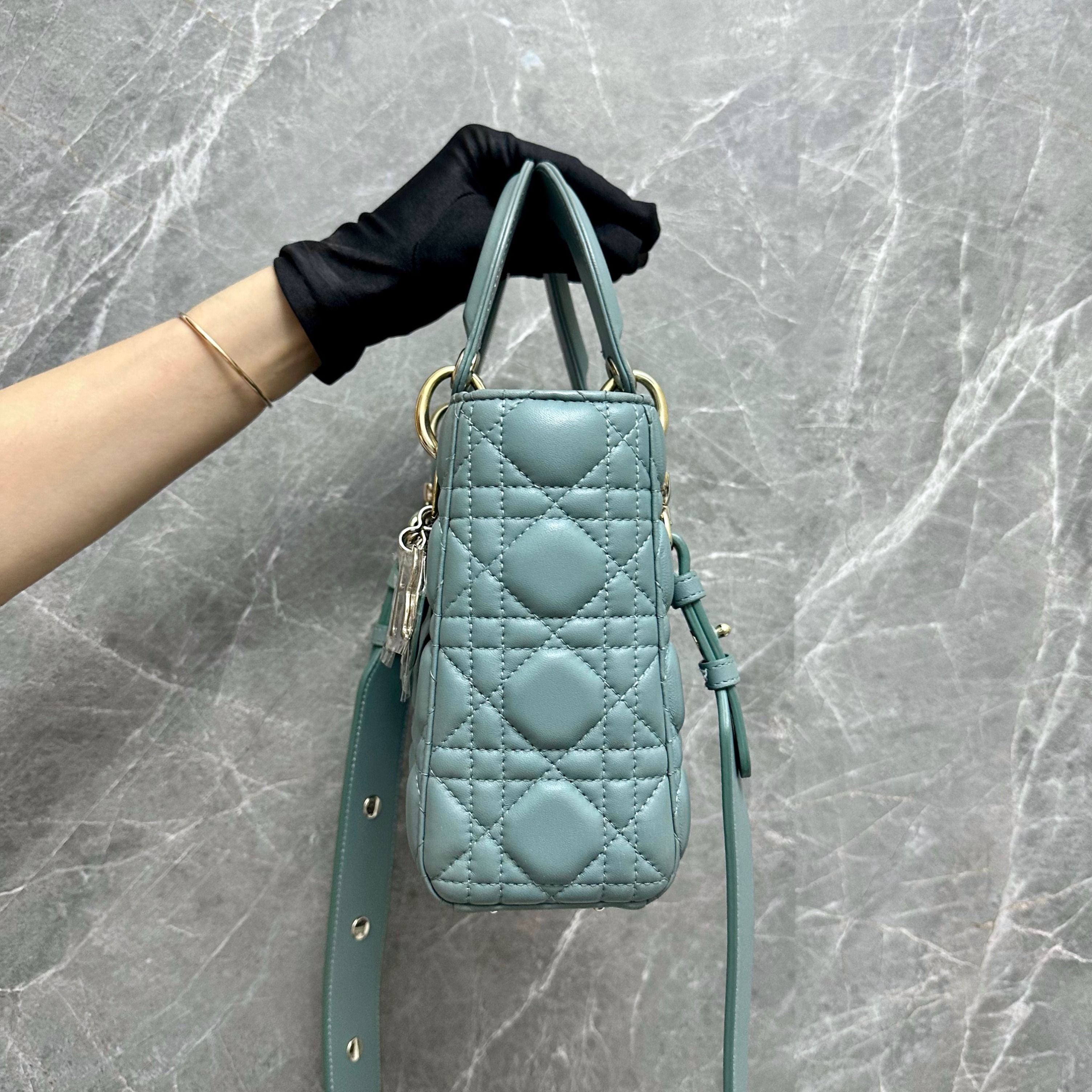 *Like New* Dior Lady Small ABC Lambskin Blue GHW - Luxury Evermore