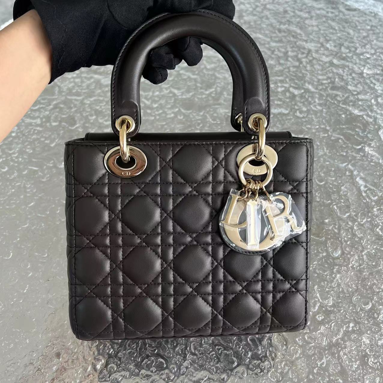 *Like New* Dior Lady Small Cannage Lambskin Dark Brown ABC MyABC Golden Hardware - Luxury Evermore