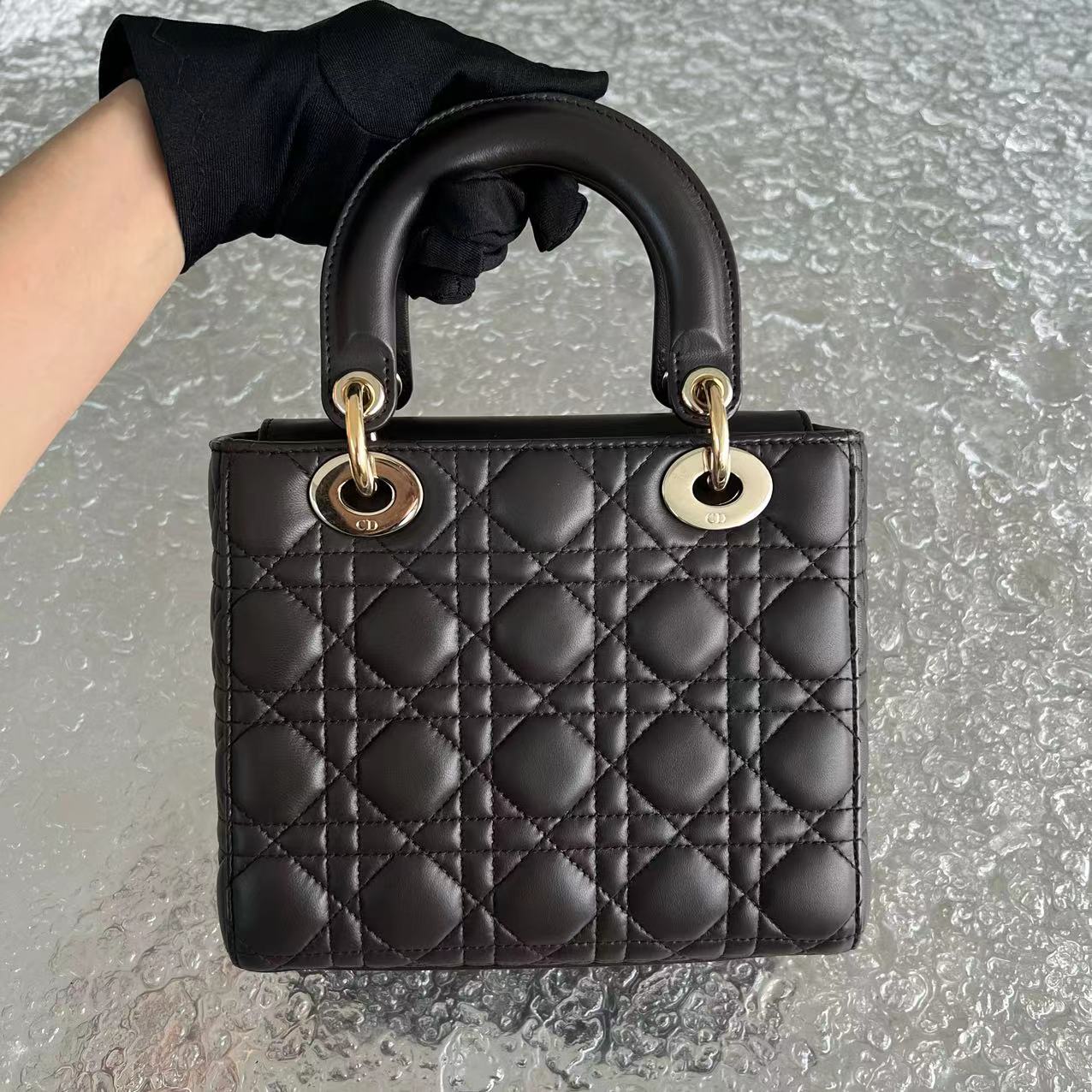 *Like New* Dior Lady Small Cannage Lambskin Dark Brown ABC MyABC Golden Hardware - Luxury Evermore