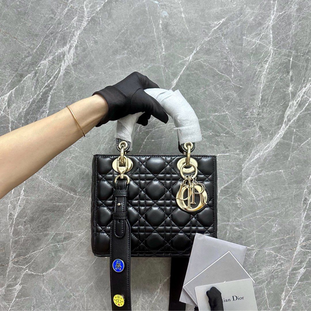 *Like New* Dior Lady Small Lambskin Black GHW Badge ABC - Luxury Evermore