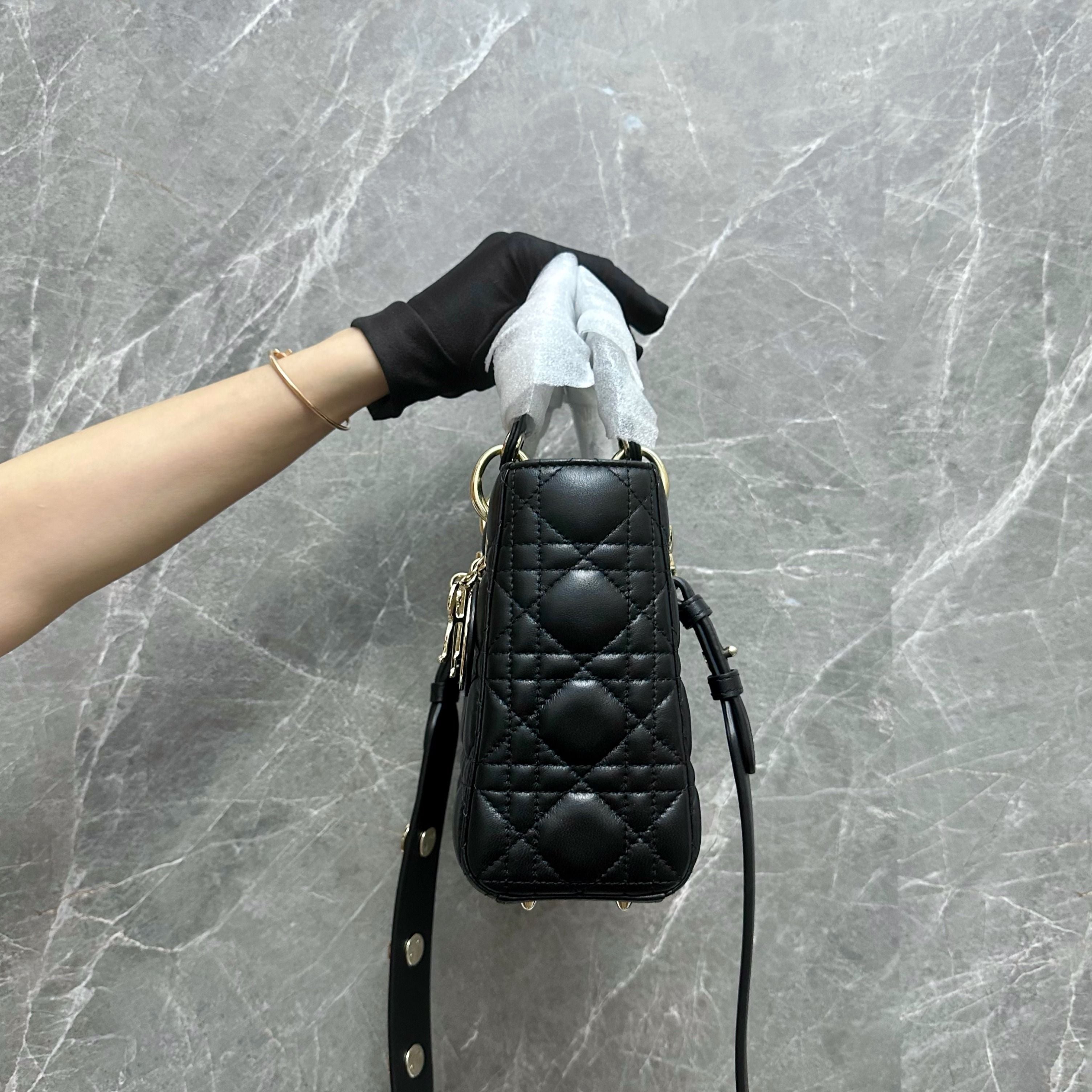 *Like New* Dior Lady Small Lambskin Black GHW Badge ABC - Luxury Evermore