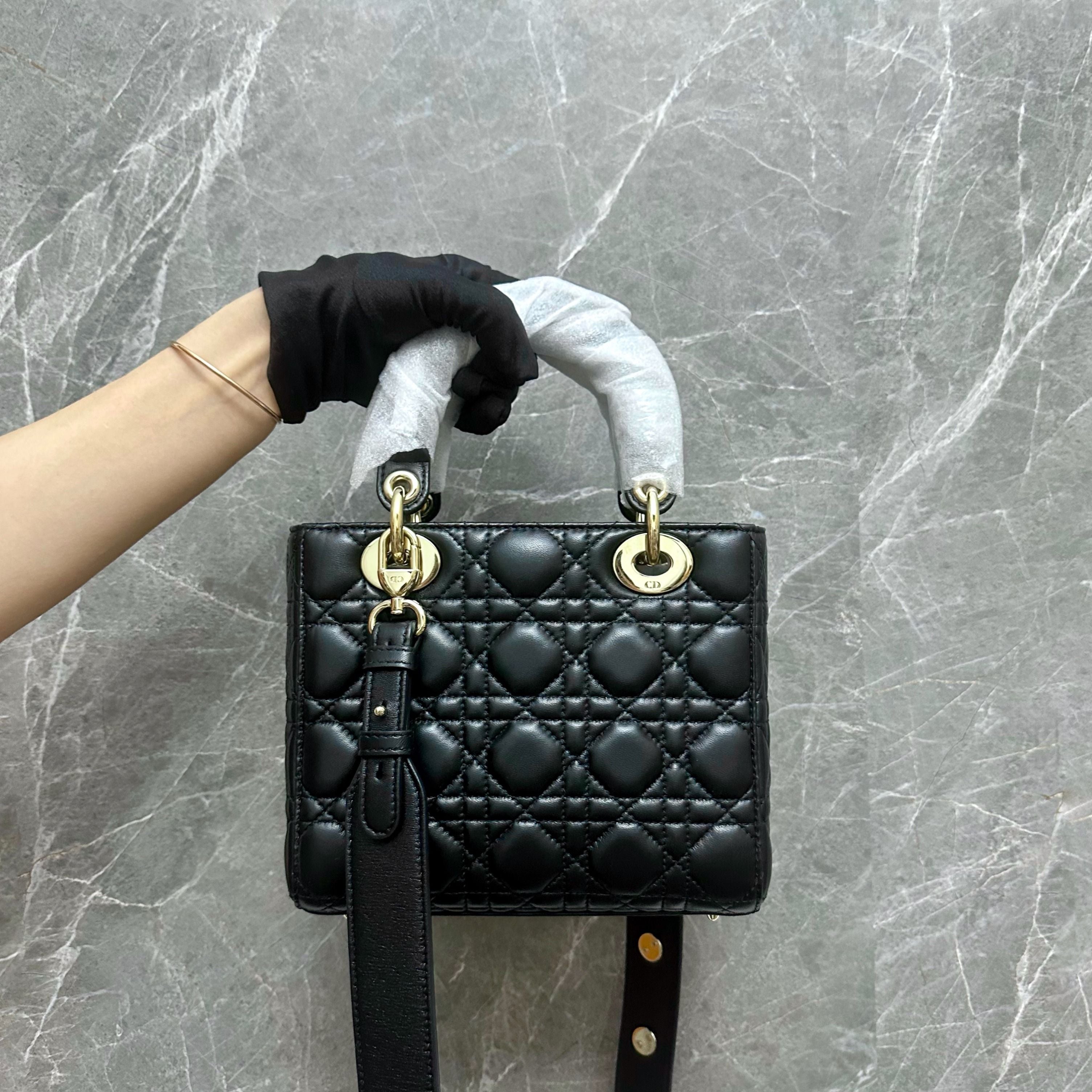 *Like New* Dior Lady Small Lambskin Black GHW Badge ABC - Luxury Evermore