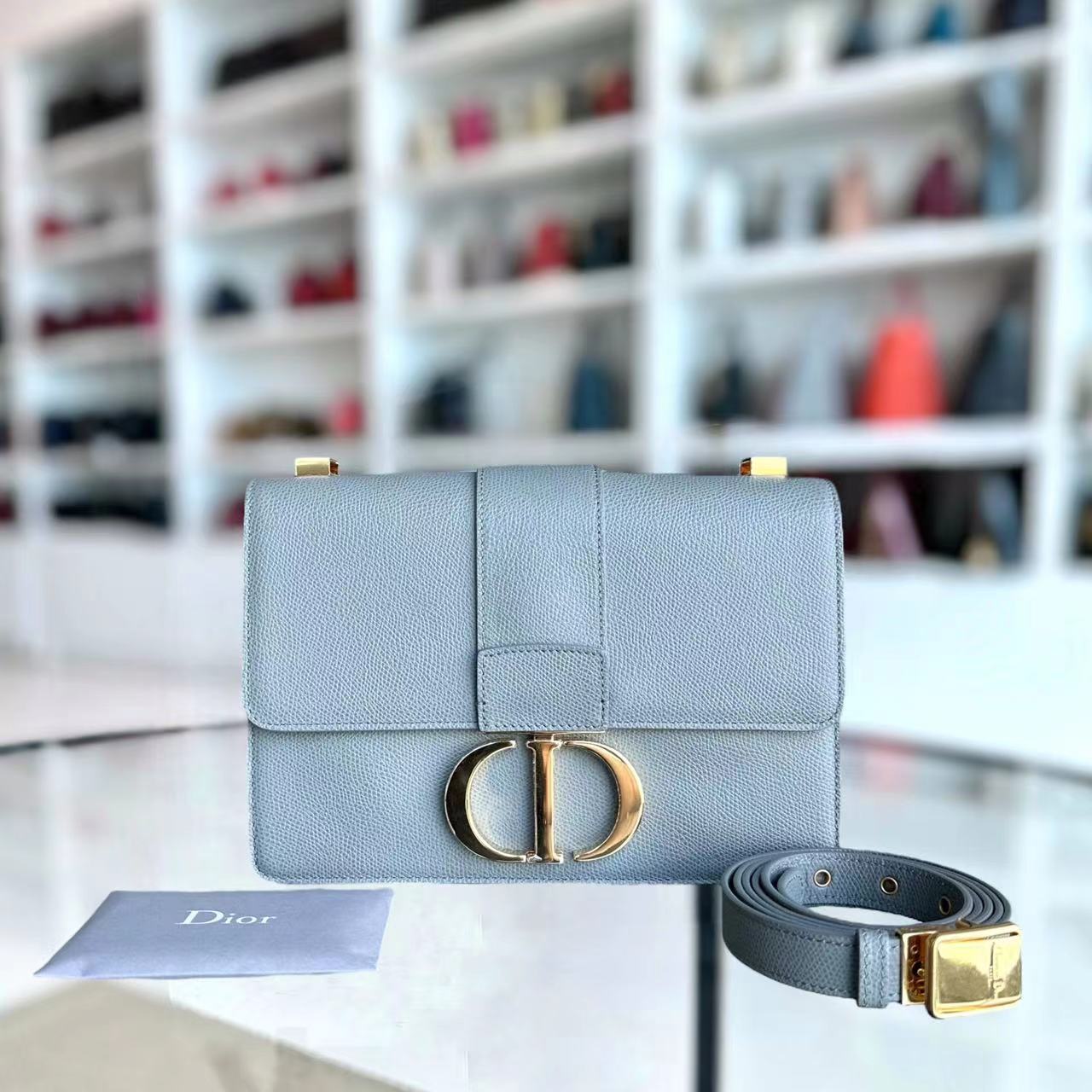 *Like New* Dior Montaigne 30 Grained Calfskin Haze Blue Golden Hardware - Luxury Evermore