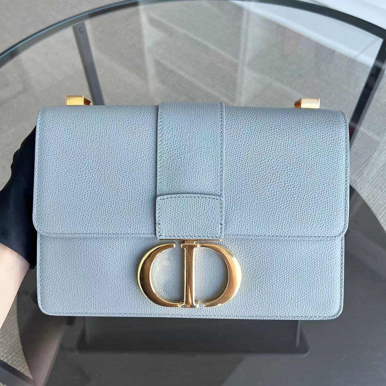 *Like New* Dior Montaigne 30 Grained Calfskin Haze Blue Golden Hardware - Luxury Evermore