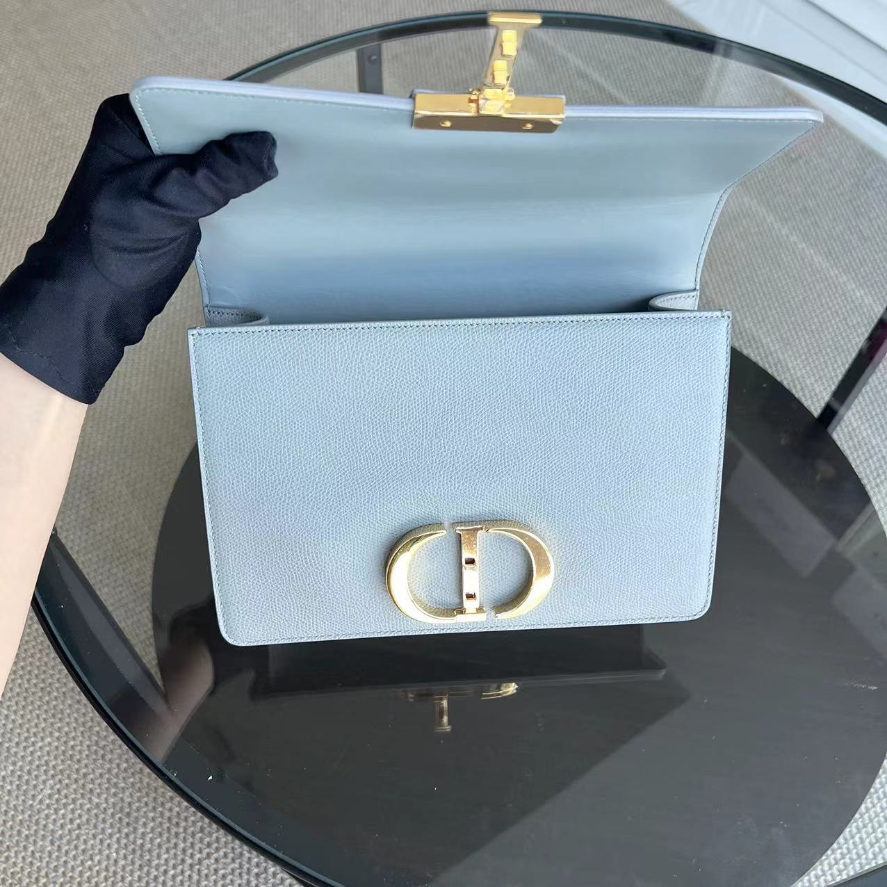 *Like New* Dior Montaigne 30 Grained Calfskin Haze Blue Golden Hardware - Luxury Evermore