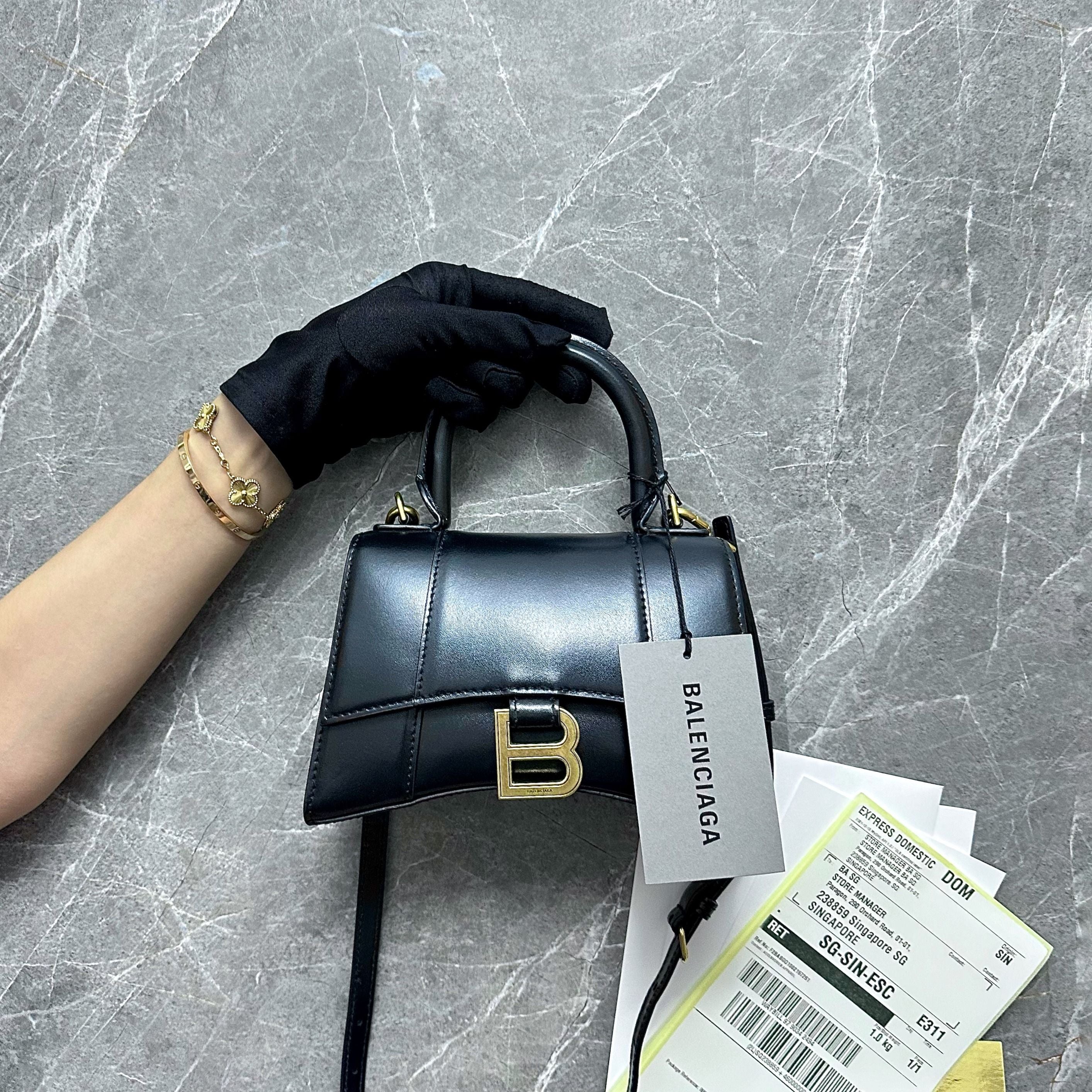 *Like New Full Set* Balenciaga Hourglass XS Embossed Top-hand Crossbody Bag Black - Luxury Evermore