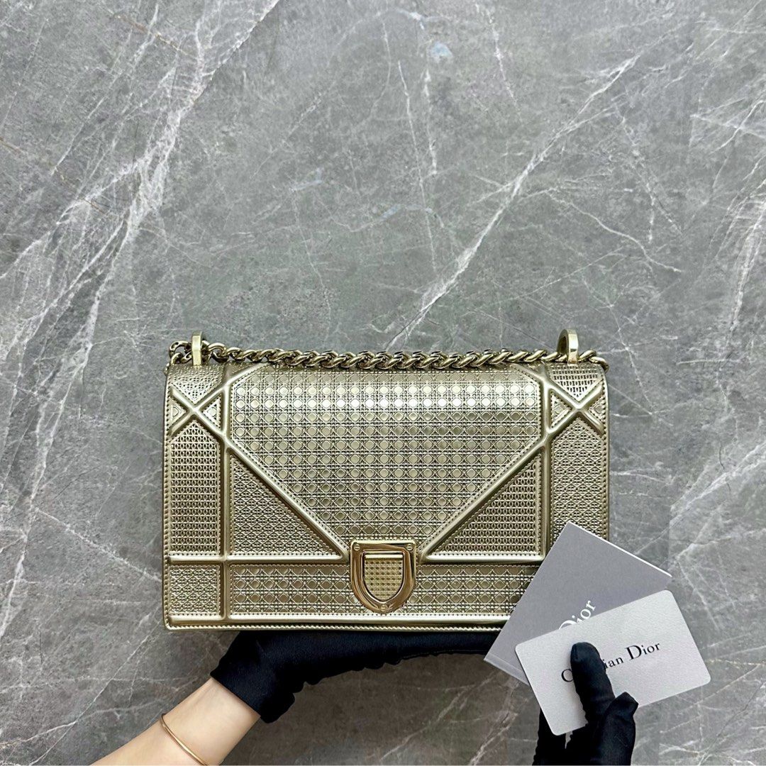 *Like New In Box* Dior Diorama Medium Ama Micro-Cannage Flap Gold Metalic - Luxury Evermore