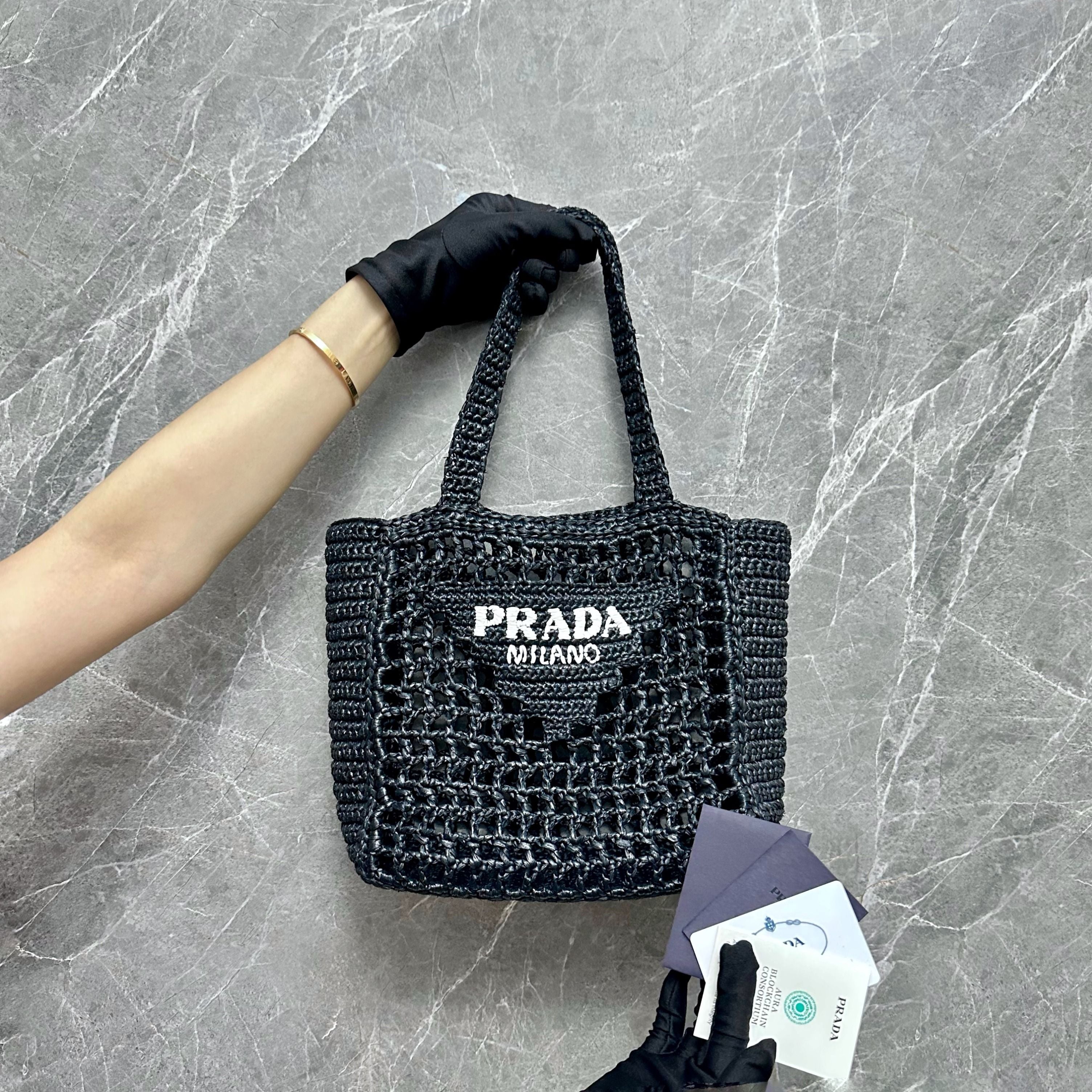 *Like New* Prada Crochet Unisex Logo Tote Bag - Luxury Evermore