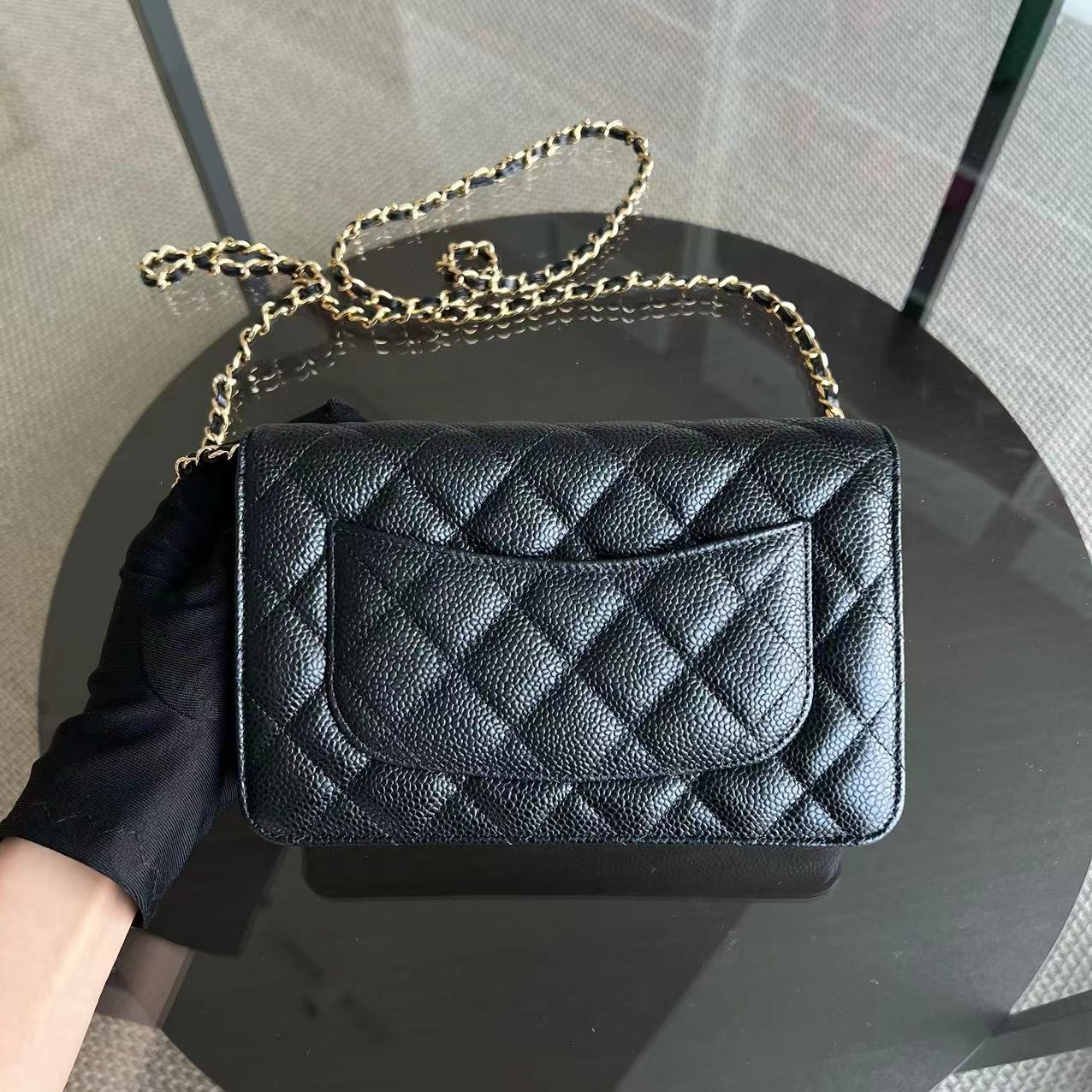 *Like New, Receipt Full Set* Chanel Caviar WOC Wallet On Chain Quilted Grained Calfskin Black Golden Hardware Series 31 - Luxury Evermore